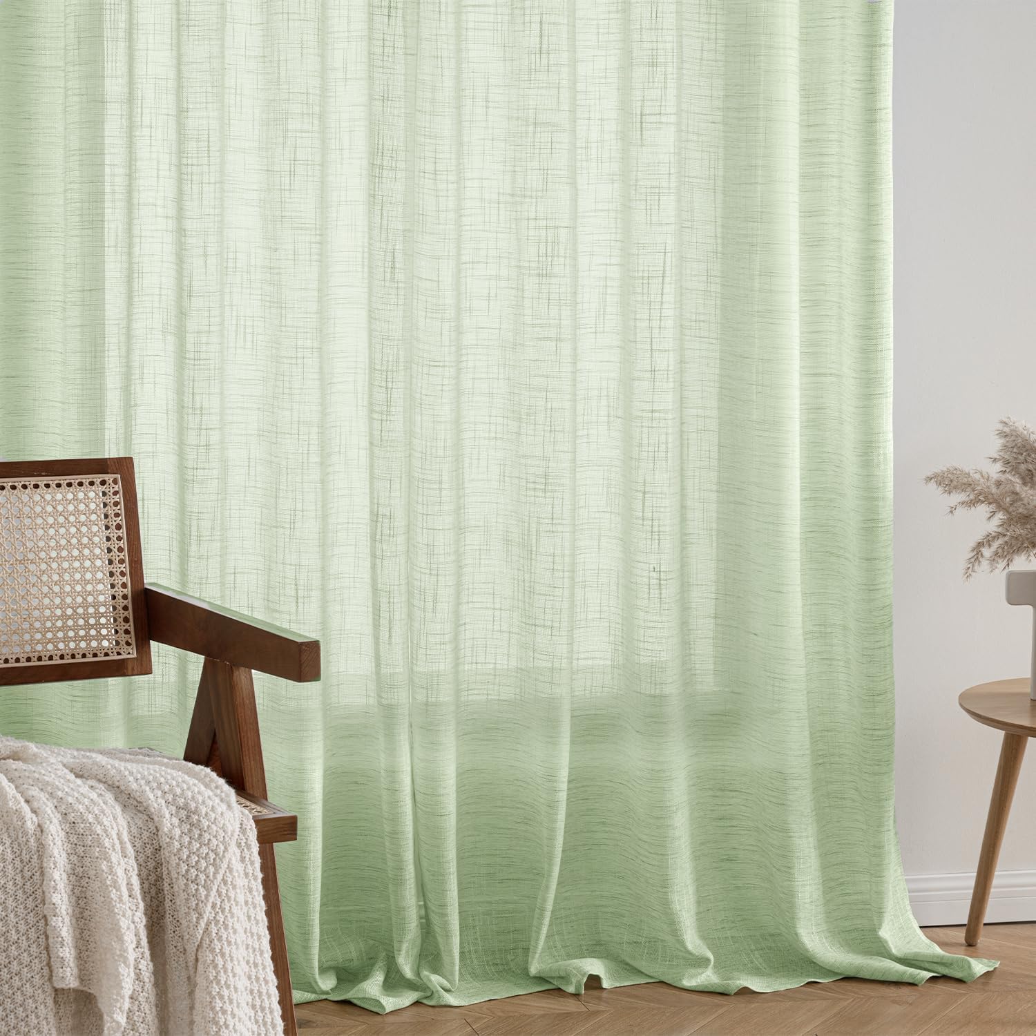 Detalle 2 de MIULEE Leinenoptik Vorhang mit Ösen – 2er-Set 140x145 cm, Grün