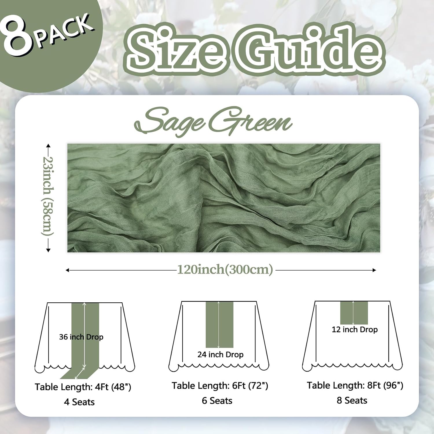 Detalle de pepmily 8 Pack Sage Green Cheesecloth Table Runner (23 x 120 Inch) – Rustic Boho Decor for Weddings, Parties, and Home Use