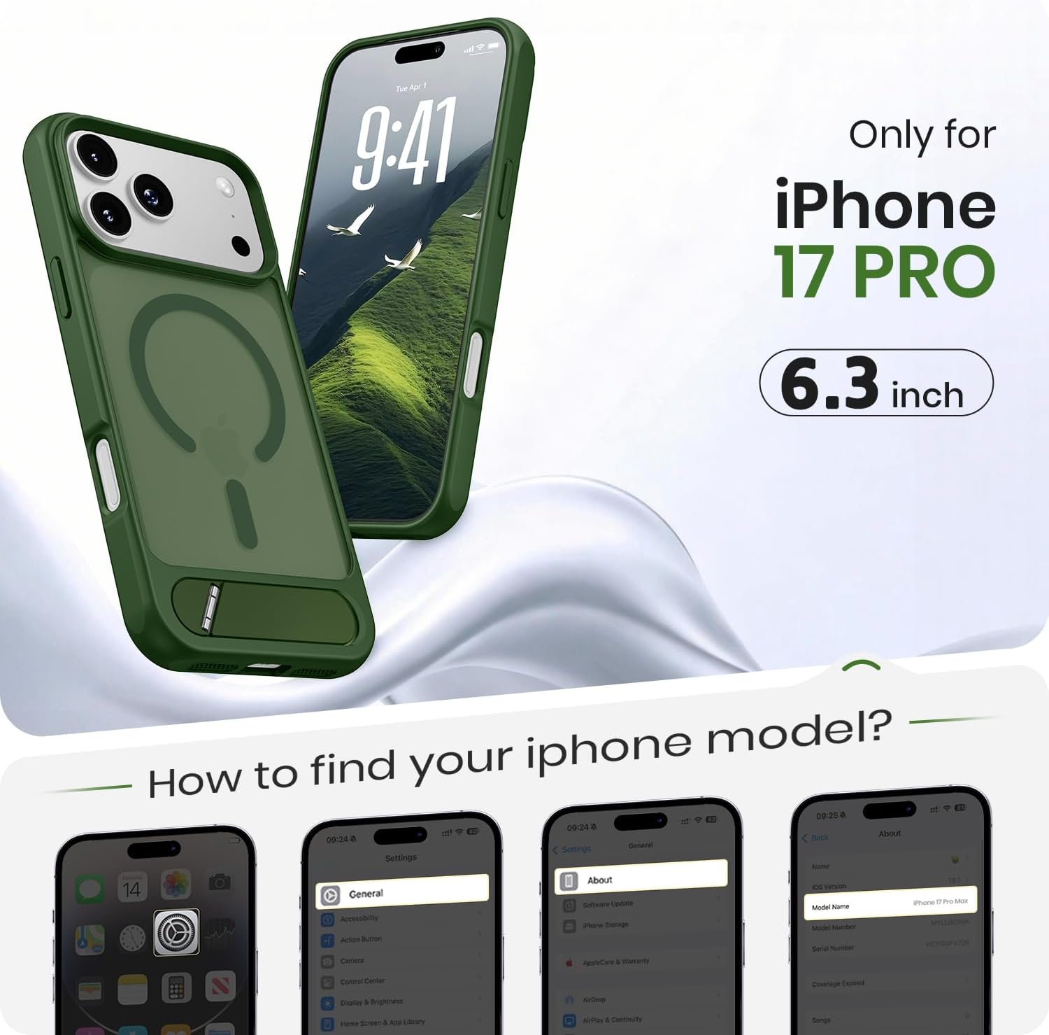 Detalle 2 de Hoerrye Magnetic Case for iPhone 17 Pro with Built-in Stand and MagSafe Compatibility