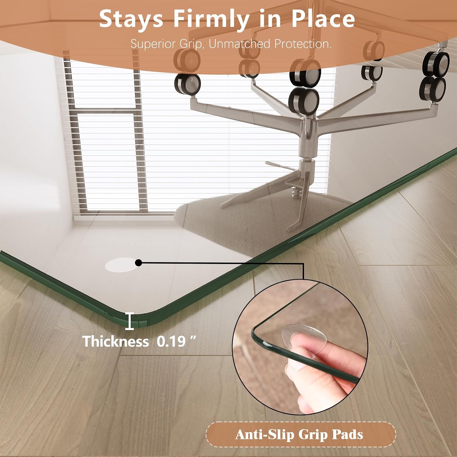 Thumbnail 5 de MYSUNORIA 42" x 48" Tempered Glass Chair Mat, 0.19" Thick, 1,000 lb Capacity