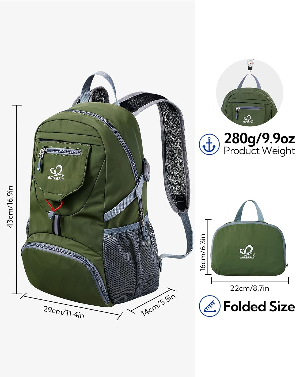 Thumbnail 2 de Waterfly Ultraleicht faltbarer Klein-Rucksack (20 l) – ultraleicht, packbar & wasserabweisend für Tagesausflüge