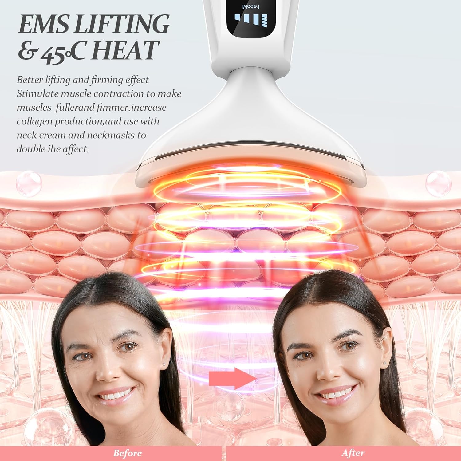 Detalle 2 de Gesichtsmassagegerät mit EMS, LED-Licht und Wärme – Gegen Falten, Basis-Lifting für Gesicht, Hals und Kinn