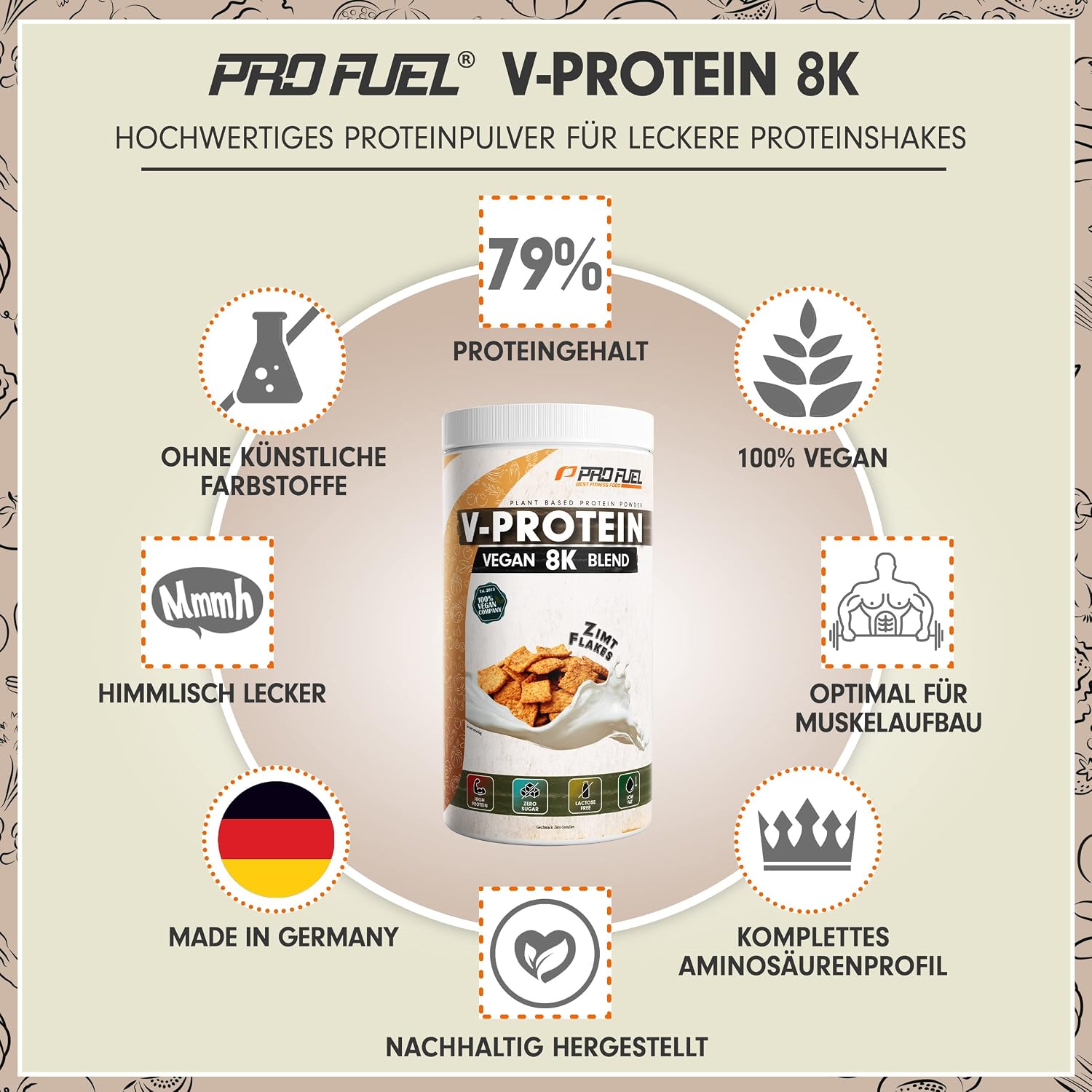 Detalle 2 de Vegan Protein V-Protein 8K Blend 79% Eiweiß 🥛