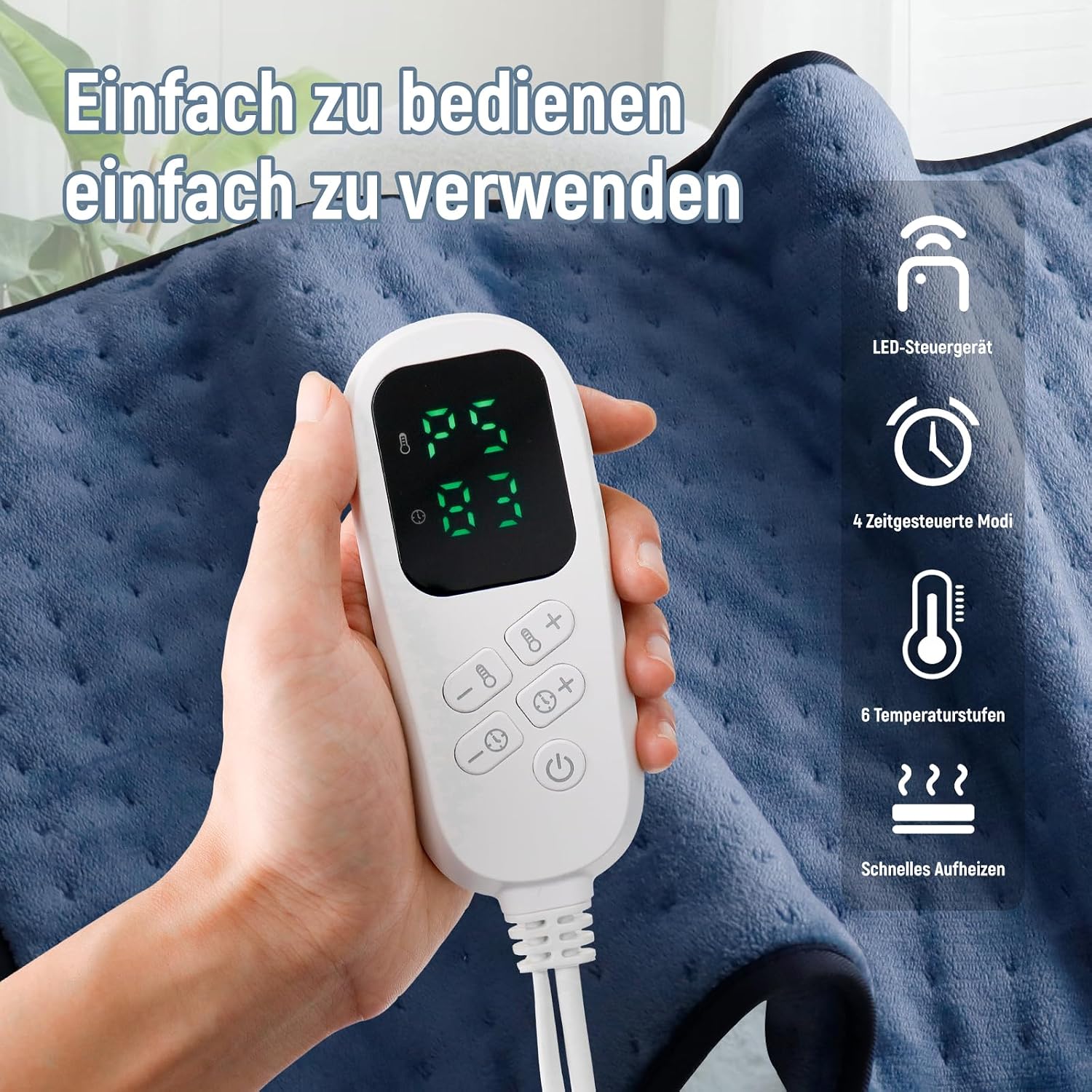 Detalle de Elektrisches Heizkissen mit Schnellheiztechnologie, 6 Stufen und automatischer Abschaltung
