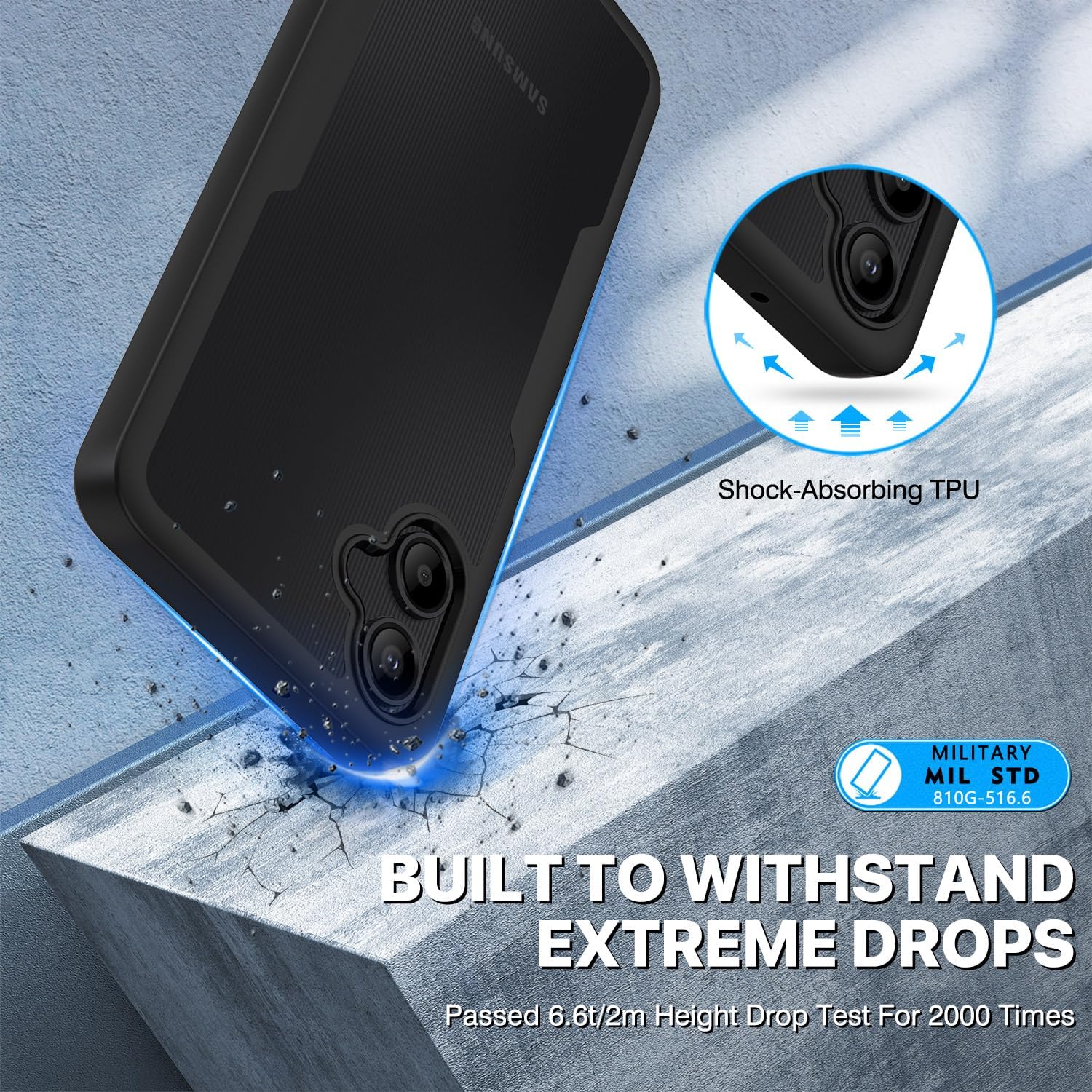 Detalle de CENHUFO for Samsung Galaxy A06 rugged case with built-in screen protector (black)