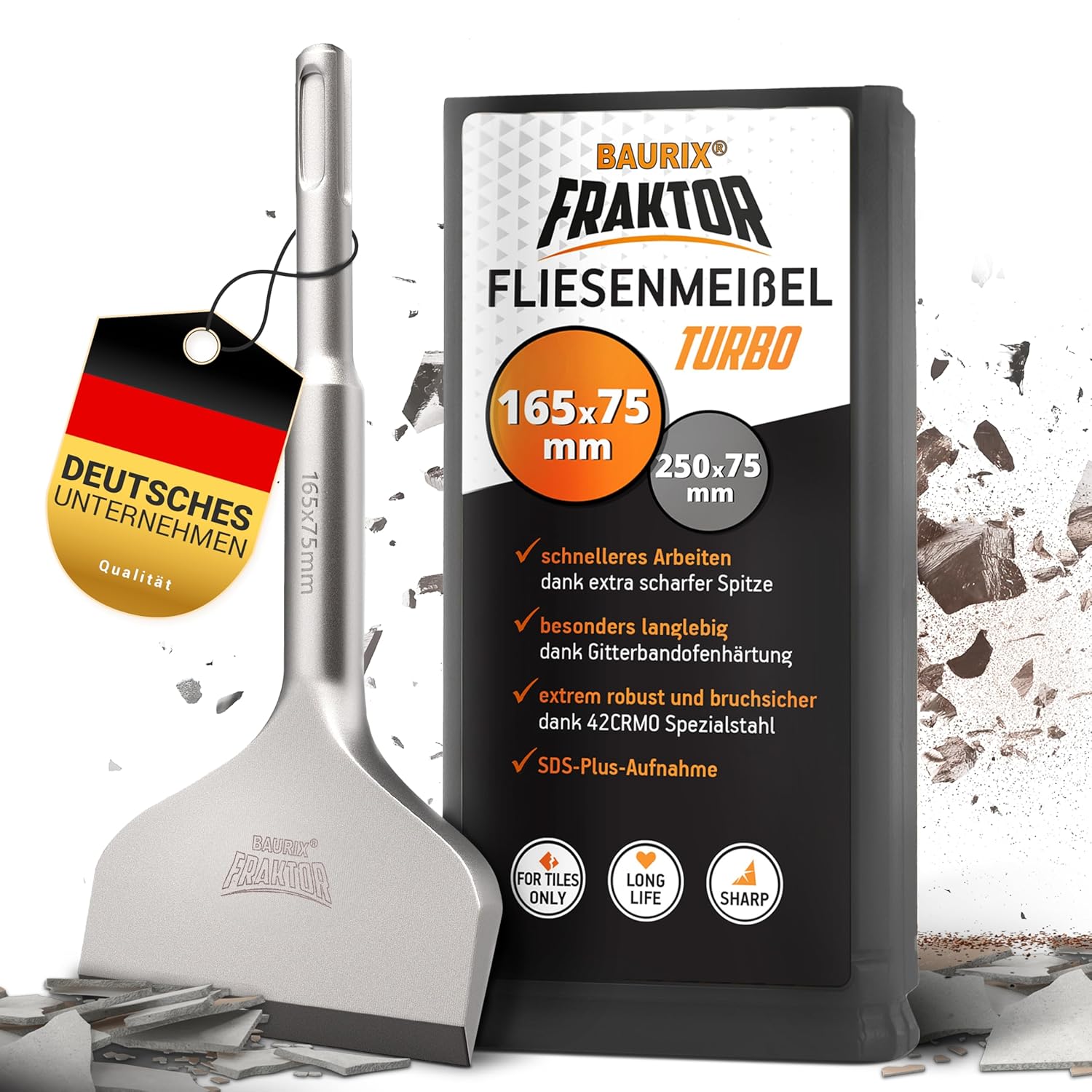 BAURIX Scalpello SDS Plus FRAKTOR per rimozione piastrelle e adesivi (42CrMo, 165 x 75 mm)