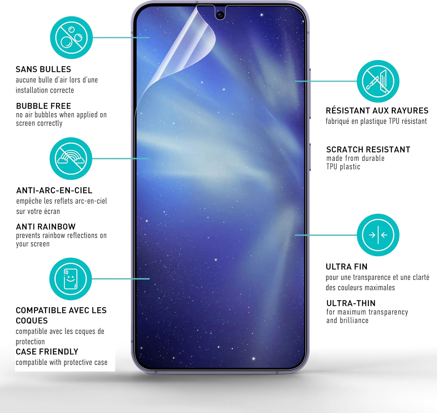 Detalle de smartect Protecteur d’écran TPU pour Samsung Galaxy S25 (2 films + 2 protections caméra) — pose sans bulles