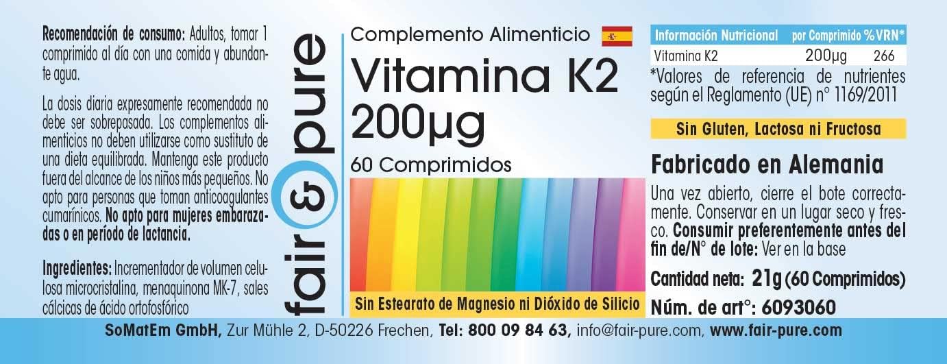Detalle de Fair & Pure Vitamin K2 200 µg – 60 Tabletten (MK-7) aus deutscher Herstellung, vegan