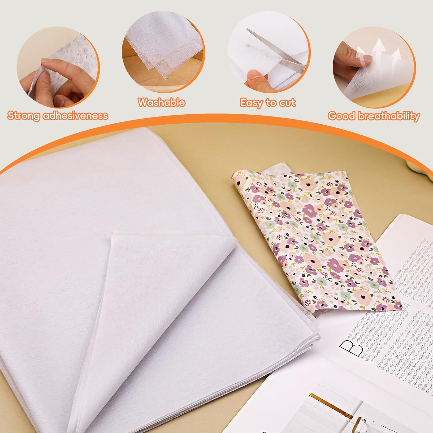 Thumbnail 3 de 2 Meters White Interfacing for Sewing – Medium Weight, Fusible, Iron-On (75 × 200 cm)