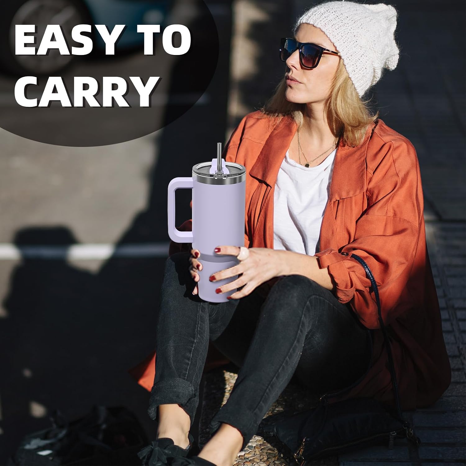 Thumbnail 6 de WATERSY Travel Mug Coffee Cup 40oz Tumbler with Straw Lid and Handle – 1182ml Stainless Steel, Purple