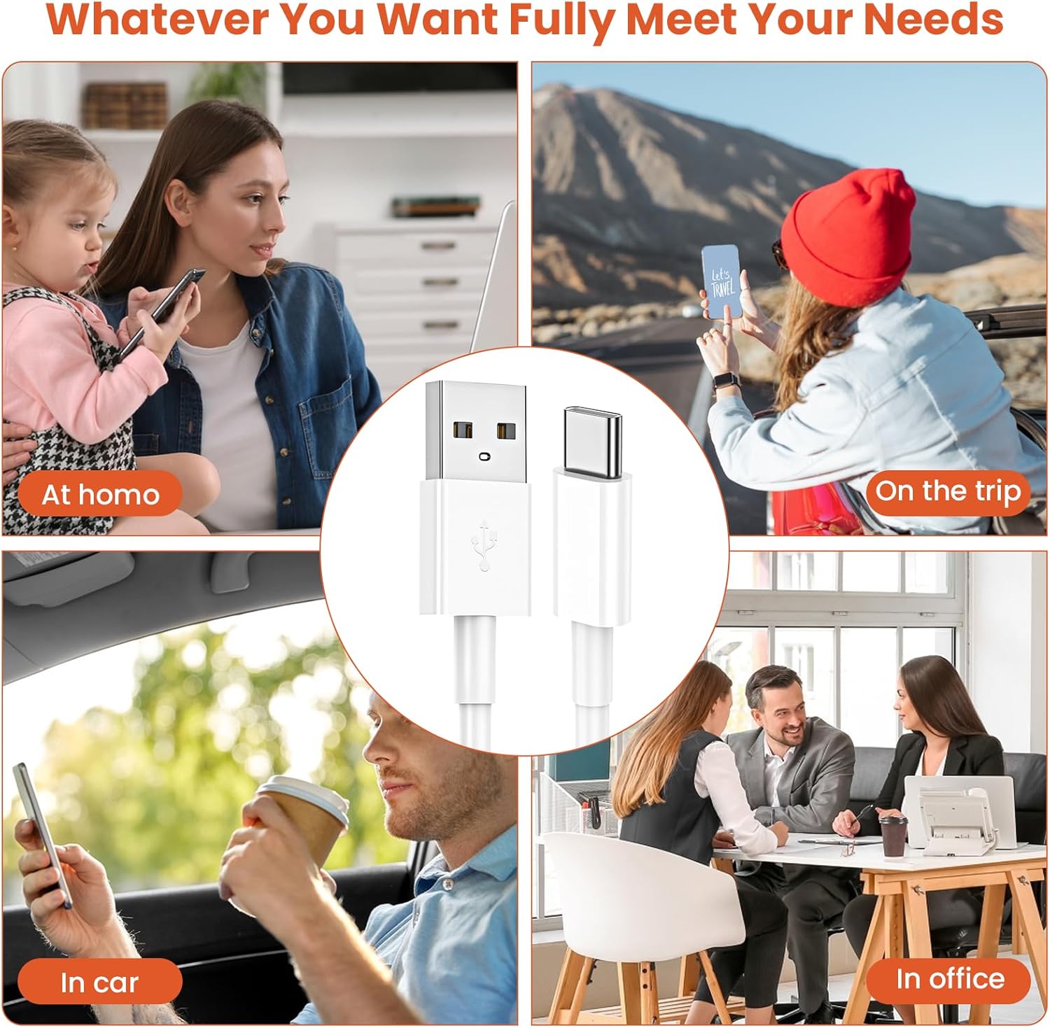 Detalle de Bayznqiu USB to USB‑C Cable 4-Pack — 3FT & 6FT