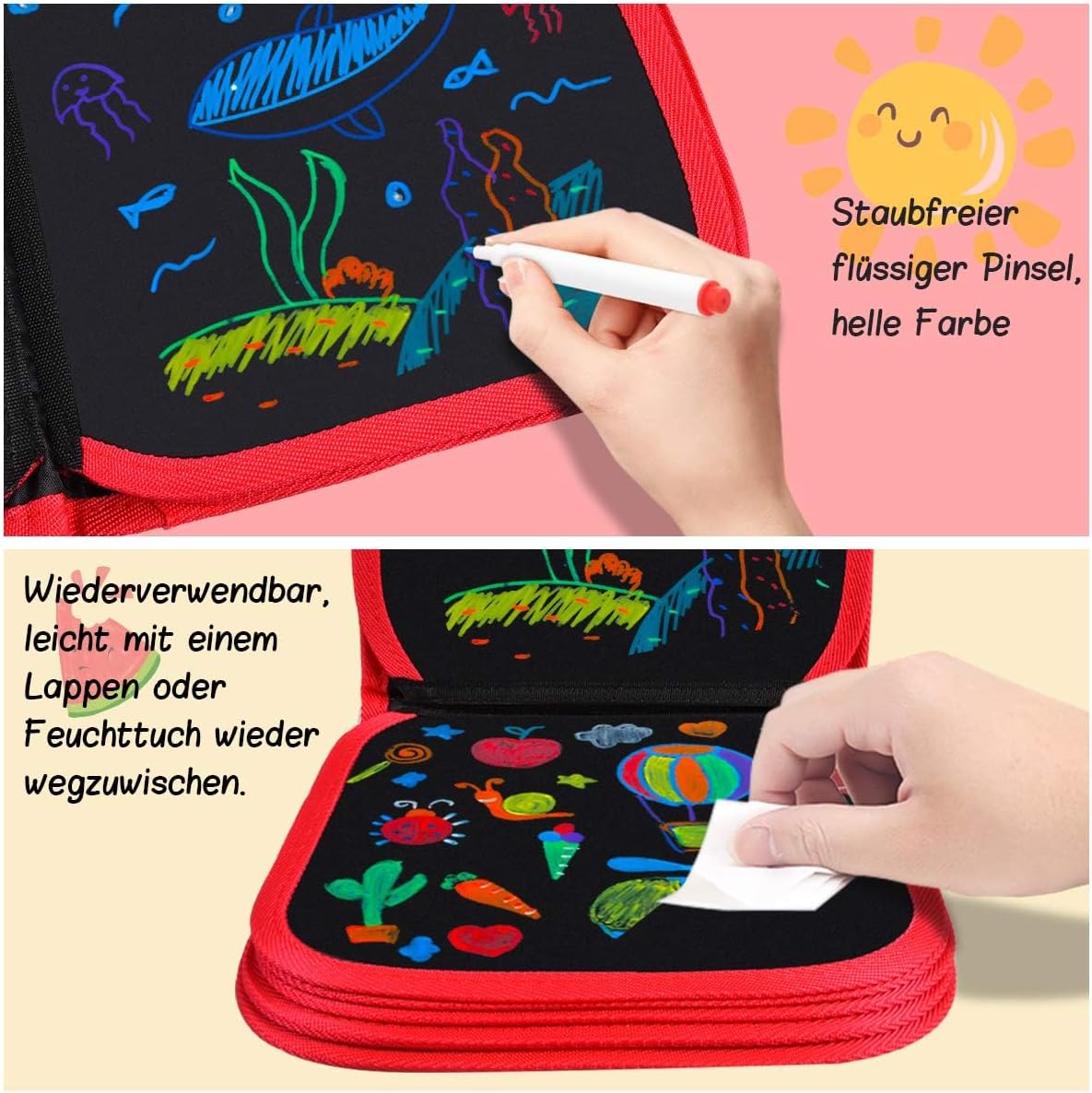 Thumbnail 3 de Funkprofi abwischbares Malbuch für Kinder mit 12 Buntstiften (Dinosaurier), tragbares Zeichenbrett mit wiederverwendbaren Seiten