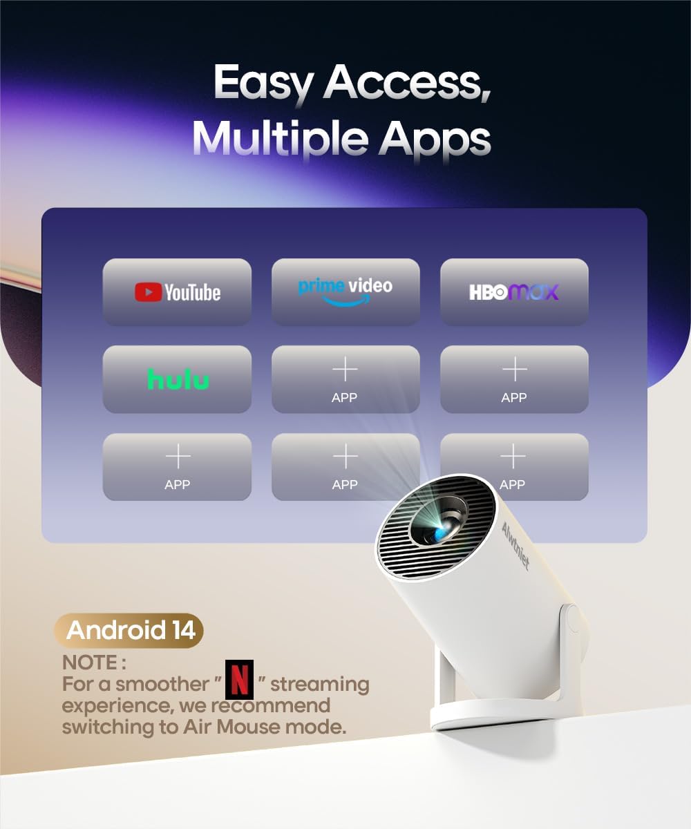 Detalle de HY300PRO Mini Projector with WiFi & Bluetooth (Android 14, Auto Keystone, 180° Rotation)