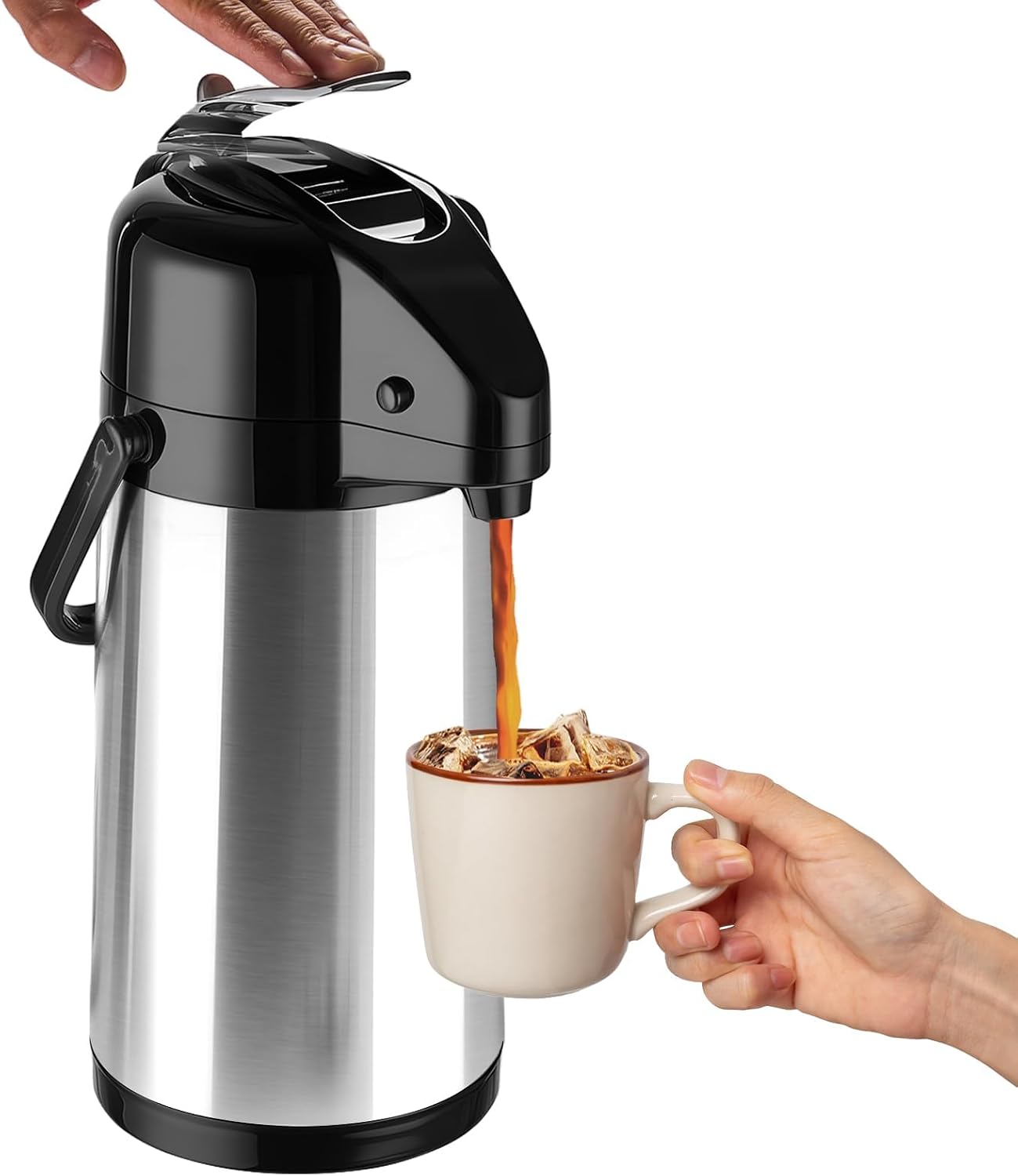 Detalle de Ratrabas Upgraded Airpot Coffee Carafe with Double Pump (84oz/2.5L) — Triple-Function Thermal Dispenser