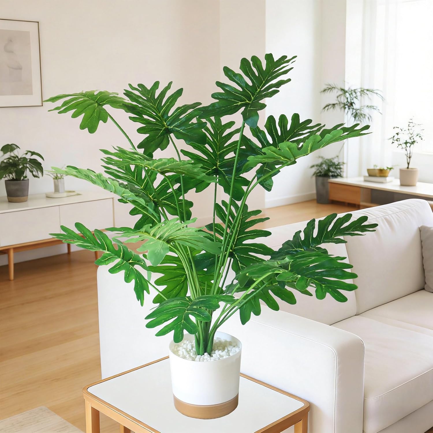 Thumbnail 1 de YXYQR Realistic 60cm Potted Artificial Philodendron Selloum (with pot) for indoor or outdoor decor