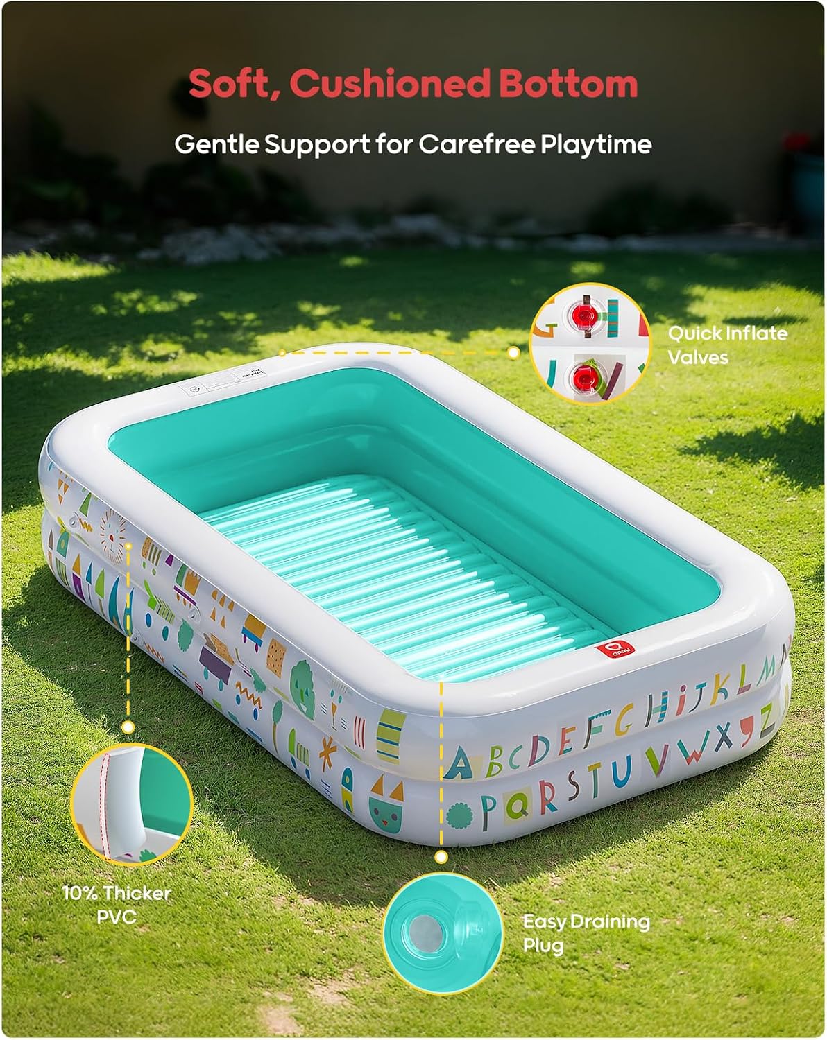 Thumbnail 2 de QPAU Kiddie Pool — 65" x 39" Inflatable Pool with Soft Floor, Canopy, and Multi-Use Play