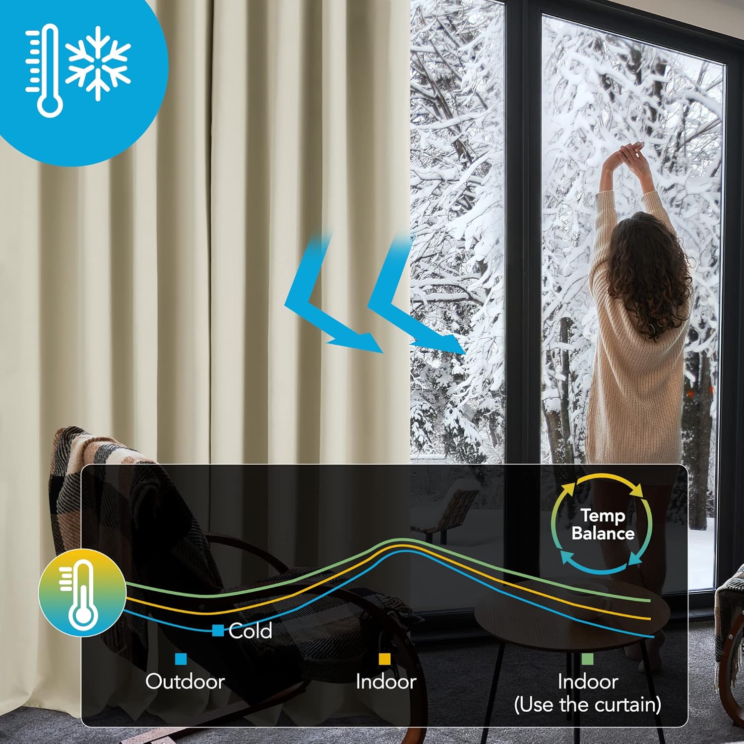 Thumbnail 2 de Deconovo Verdunkelungsvorhang mit Kräuselband, 245x140 cm, Beige – 2er-Set