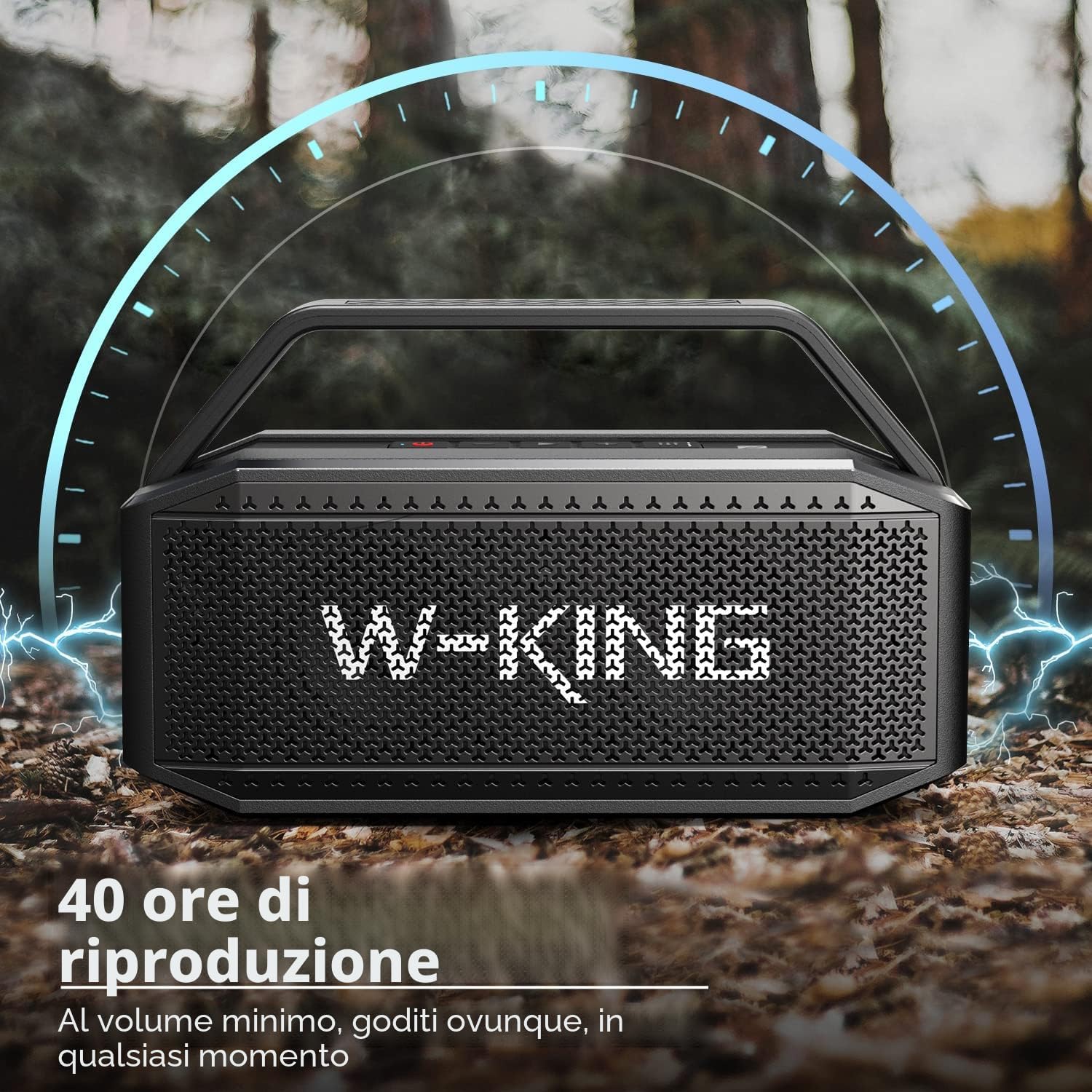 Detalle de W-KING D9-1: Altoparlante Bluetooth da 60 W, portatile, impermeabile IPX6 e con 40 ore di autonomia
