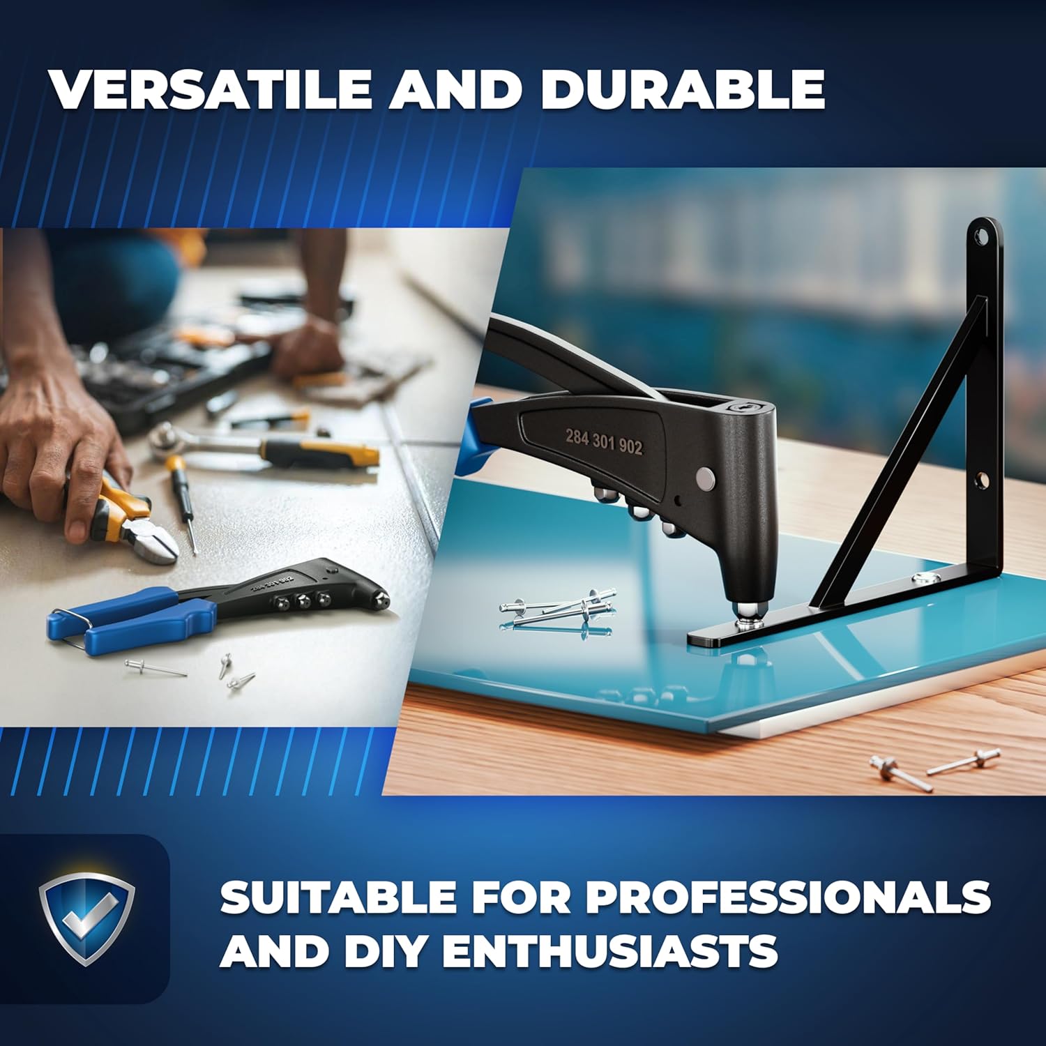 Thumbnail 5 de S&R Professional Rivet Gun Kit with 60 Rivets – Heavy-Duty Hand Riveter for Aluminum, Steel & Stainless Steel