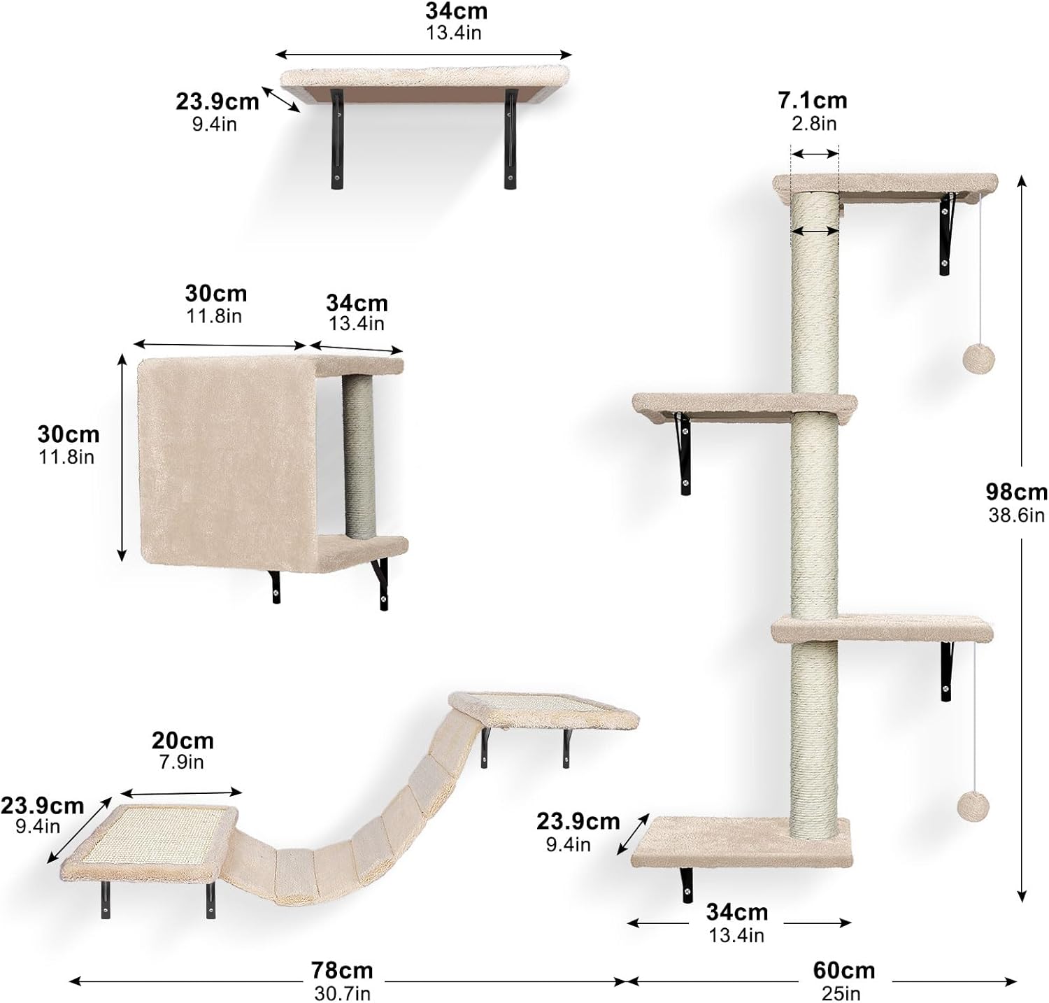 Thumbnail 1 de Masthome 4-in-1 Wall Mounted Cat Furniture: Customisable Vertical Playground for Large Cats