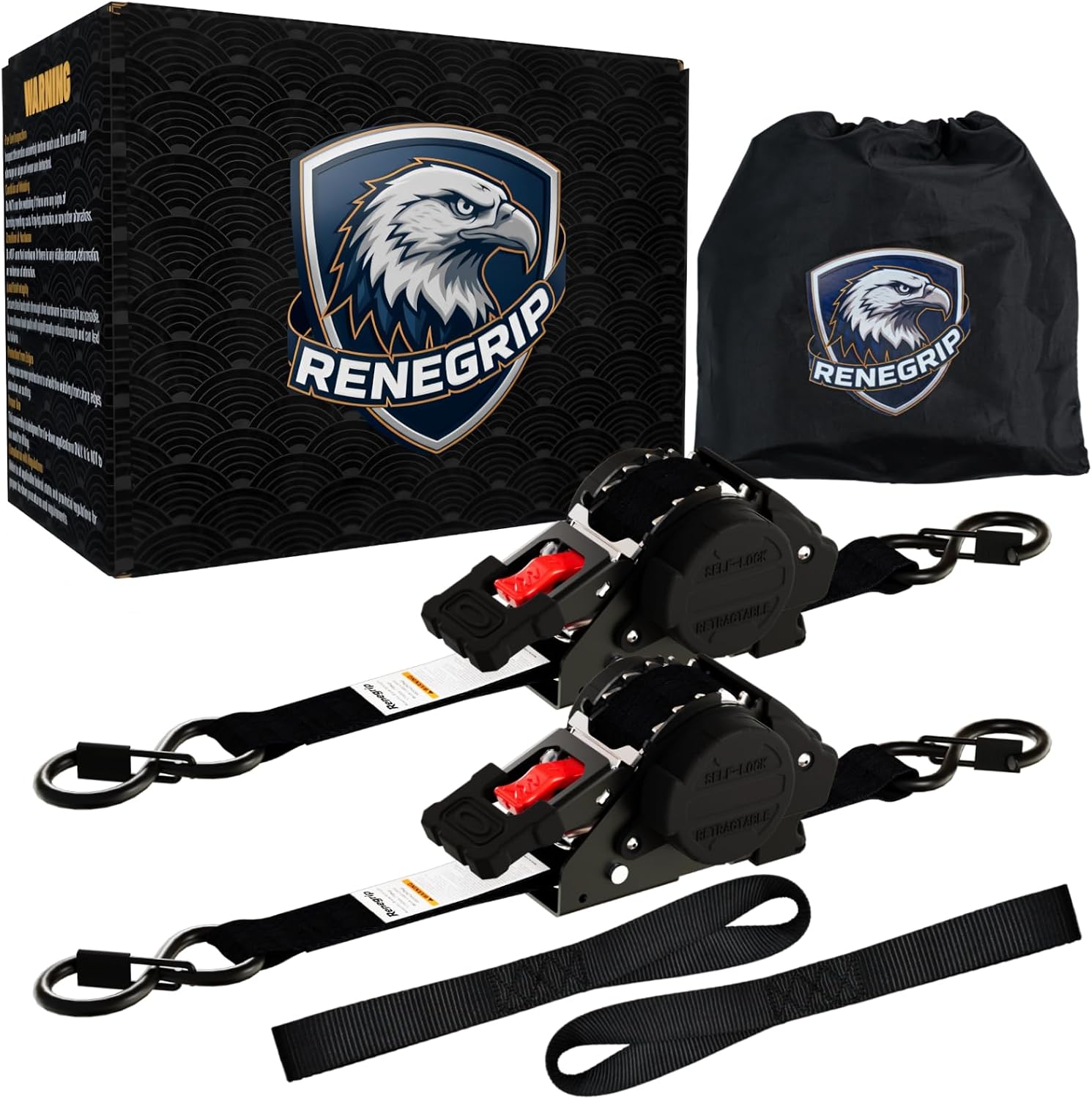 Detalle de Renegrip RG-RRS-SET Retractable Ratchet Straps, 12 ft, 1-Inch, 2-Pack