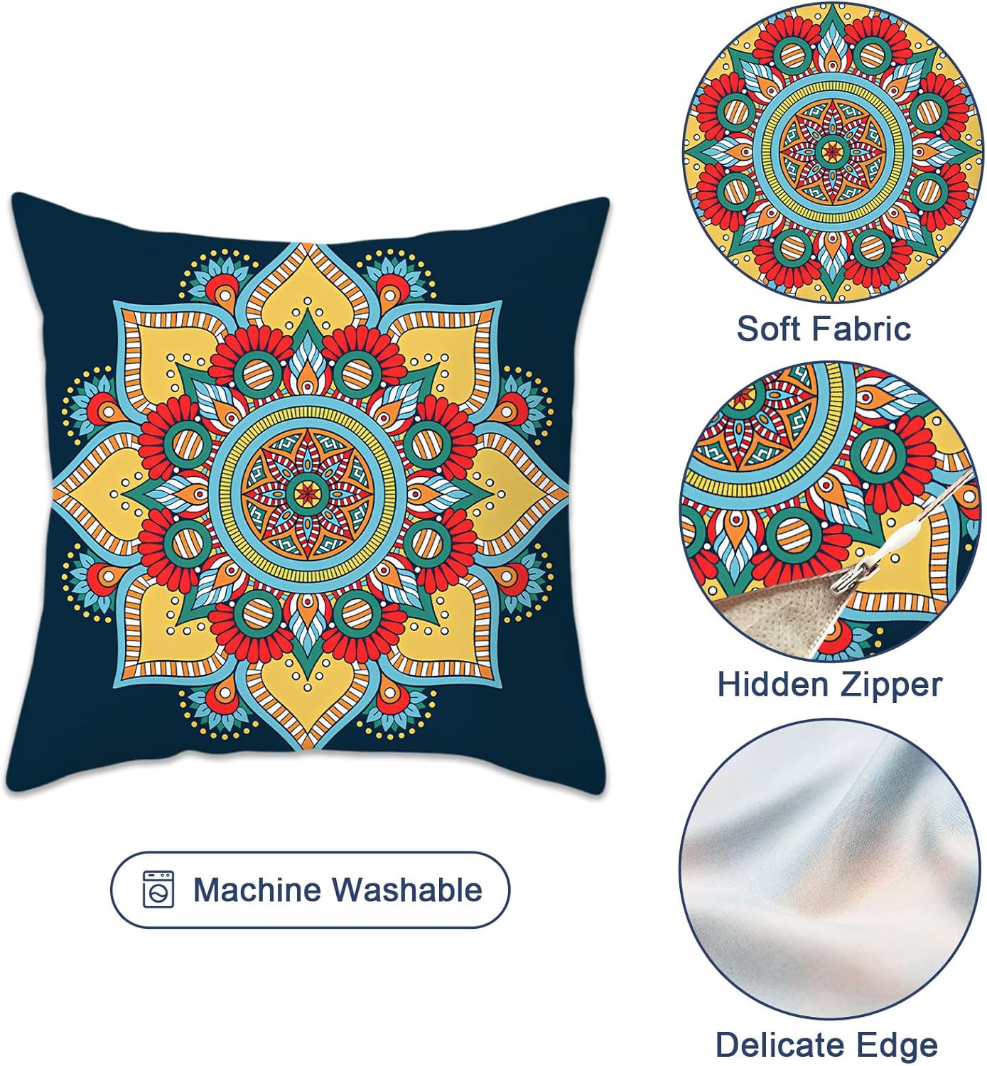 Thumbnail 5 de Betadistor Teal boho floral cushion covers (45 x 45cm approx), set of 2, 18 x 18in style