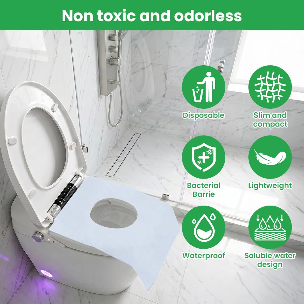 Detalle de OFFCUP Disposable Toilet Seat Covers, 54 Pack, Waterproof Antibacterial Travel Covers