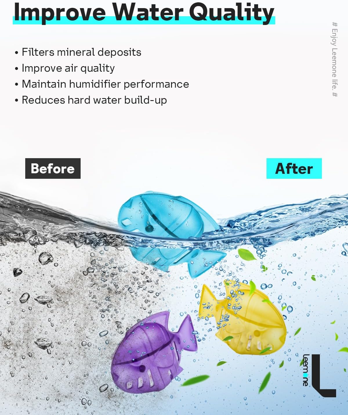 Detalle de Leemone HX10P Humidifier Cleaning Fish, 10-Pack for Humidifiers and Fish Tanks