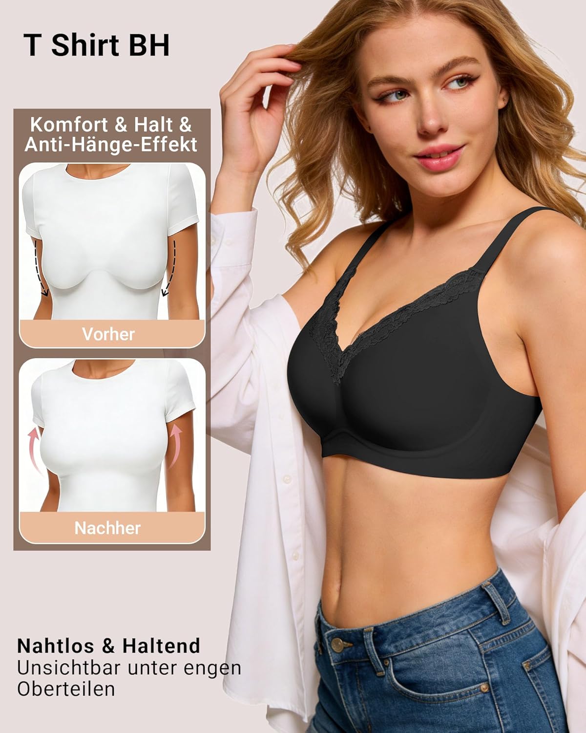Thumbnail 3 de HORISUN BH Damen ohne Bügel mit V-Ausschnitt und Spitzenbesatz – nahtloser Komfort und vielseitige Trageoptionen