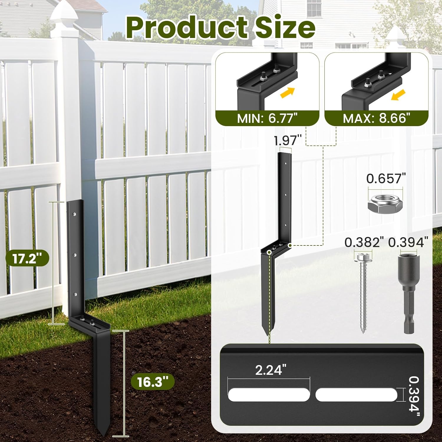 Detalle de Housolution Fence Post Repair Kit: Heavy-Duty, Rust-Resistant Ground Spike for Leaning or Broken Wood Posts