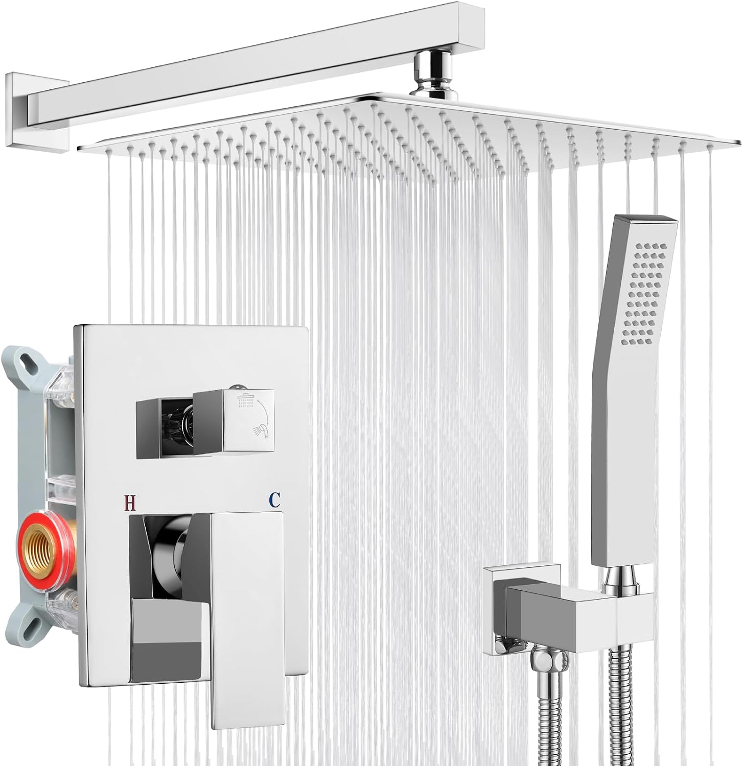 Detalle de gotonovo Shower Faucet Set with 12-Inch Rainfall Head, Handheld Spray, Chrome
