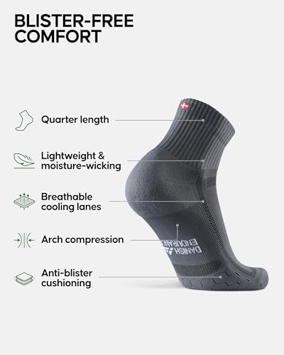 Detalle de DANISH ENDURANCE Cushioned Running Socks for Long Distances (Unisex, 9-12) – Grey/Black