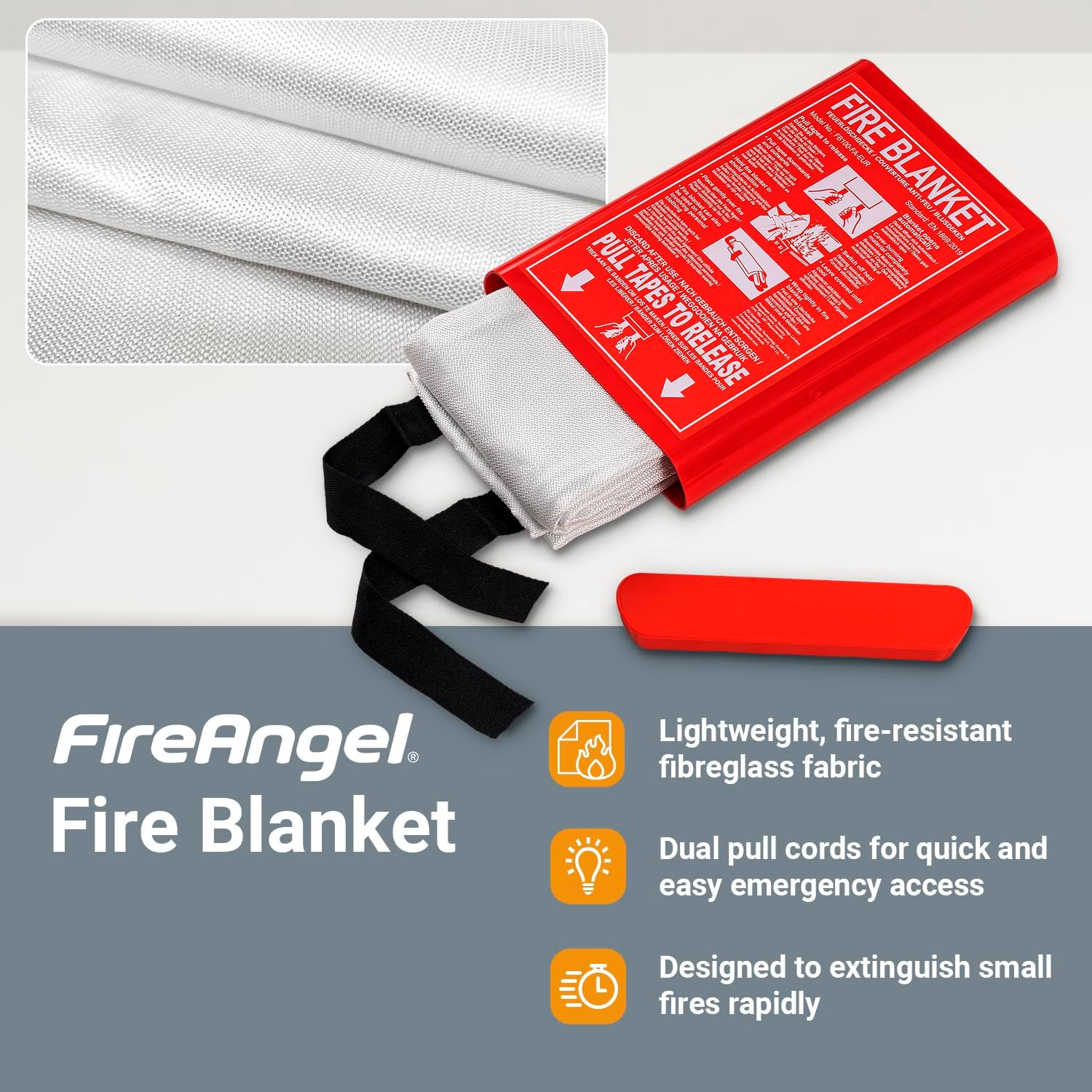 Thumbnail 1 de FireAngel 1 x 1 m Fire Blanket with Hard, Wipe-Clean Cover for Kitchen, Home and Caravan