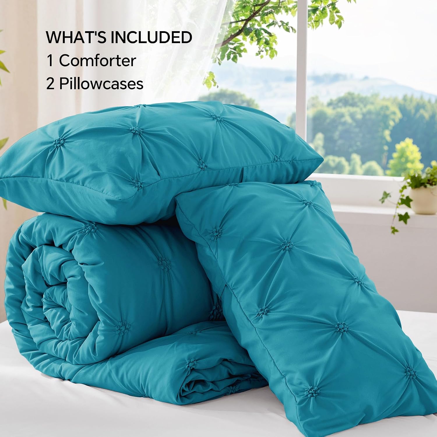 Thumbnail 6 de BEDELITE BECAB2G1 Queen Comforter Set, Teal Boho Pintuck, 3 Pieces