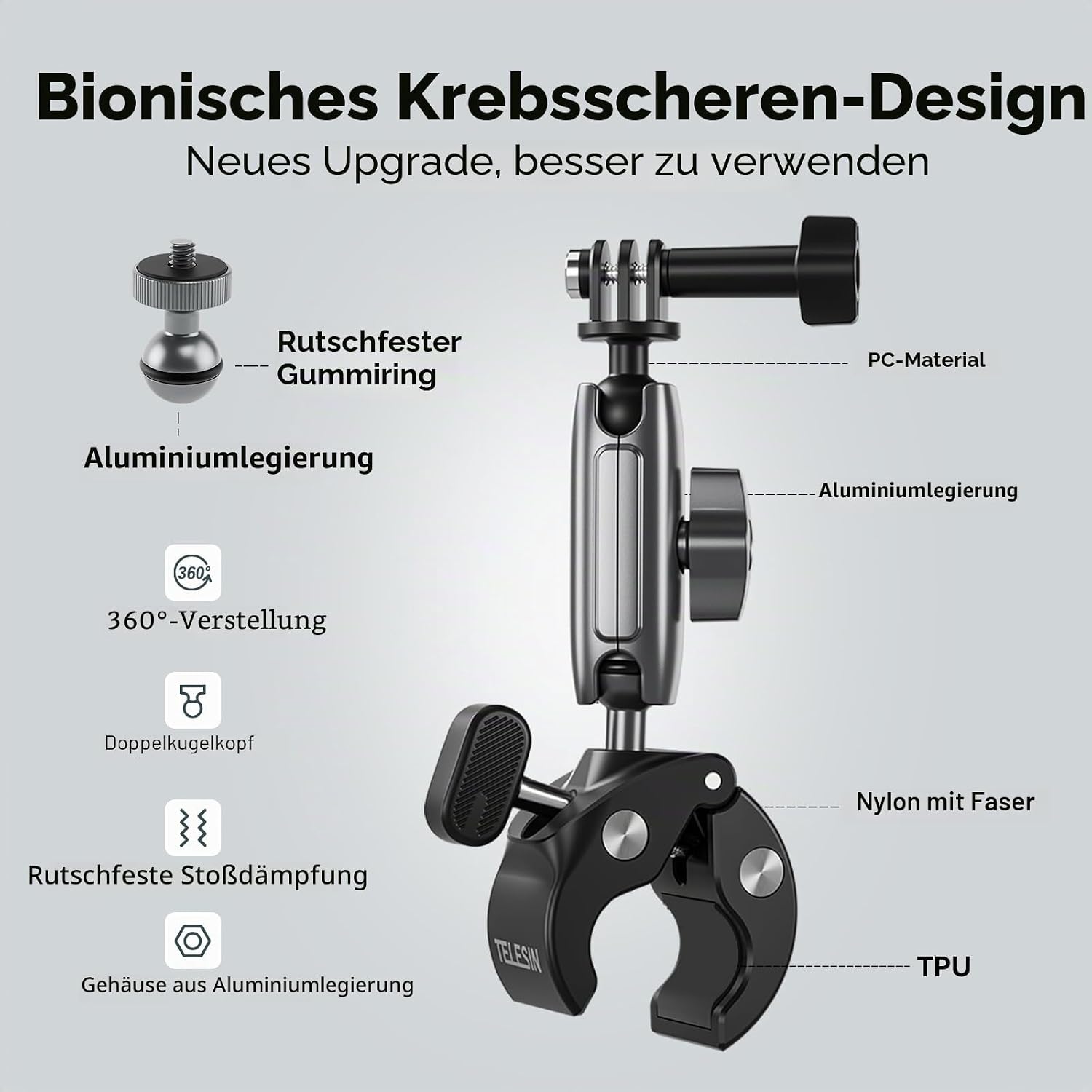 Thumbnail 6 de TELESIN Motorrad Halterung für Action-Cams mit 360°