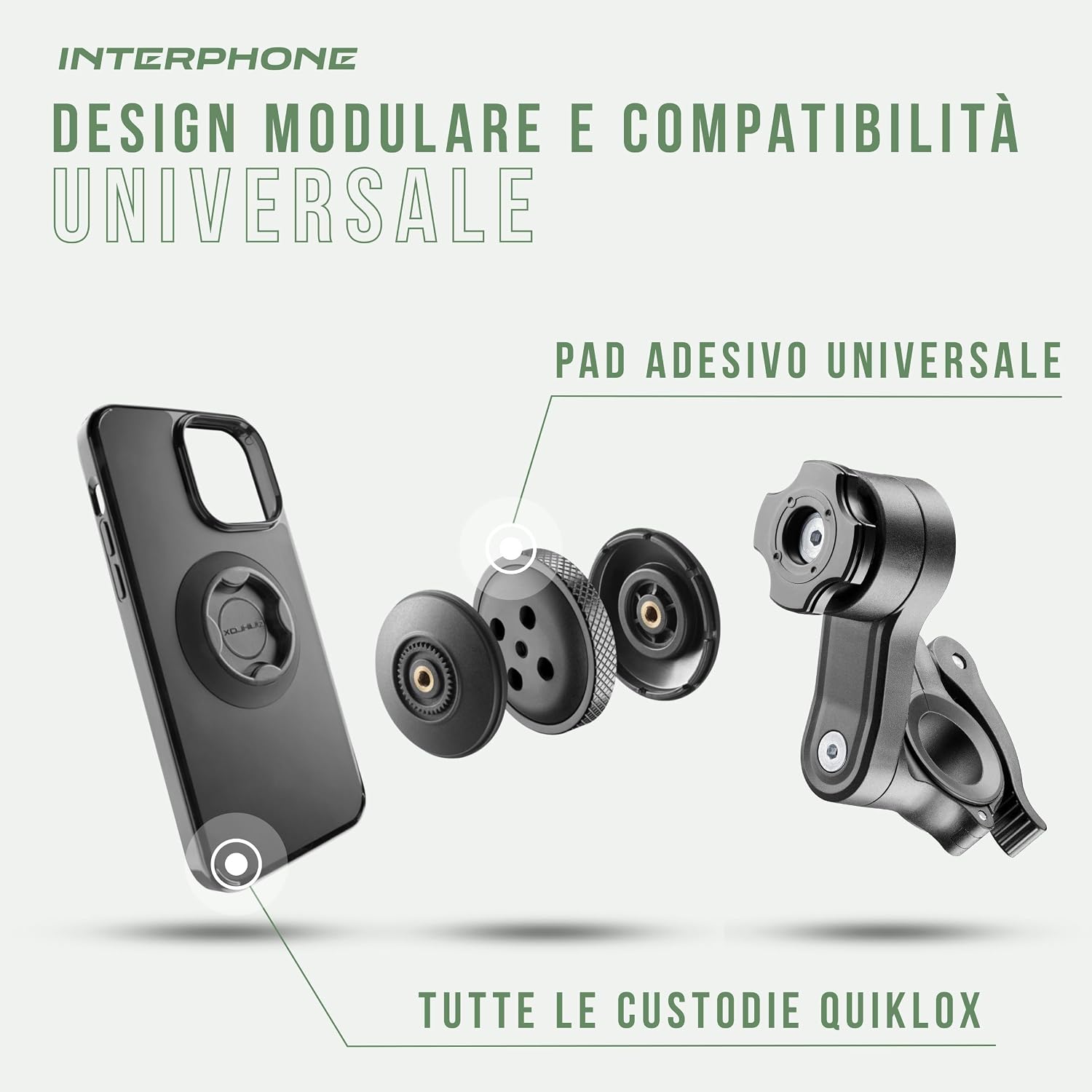 Detalle 2 de INTERPHONE QUIKLOX: Supporto per Smartphone da Manubrio Moto, Modularità e aggancio rapido