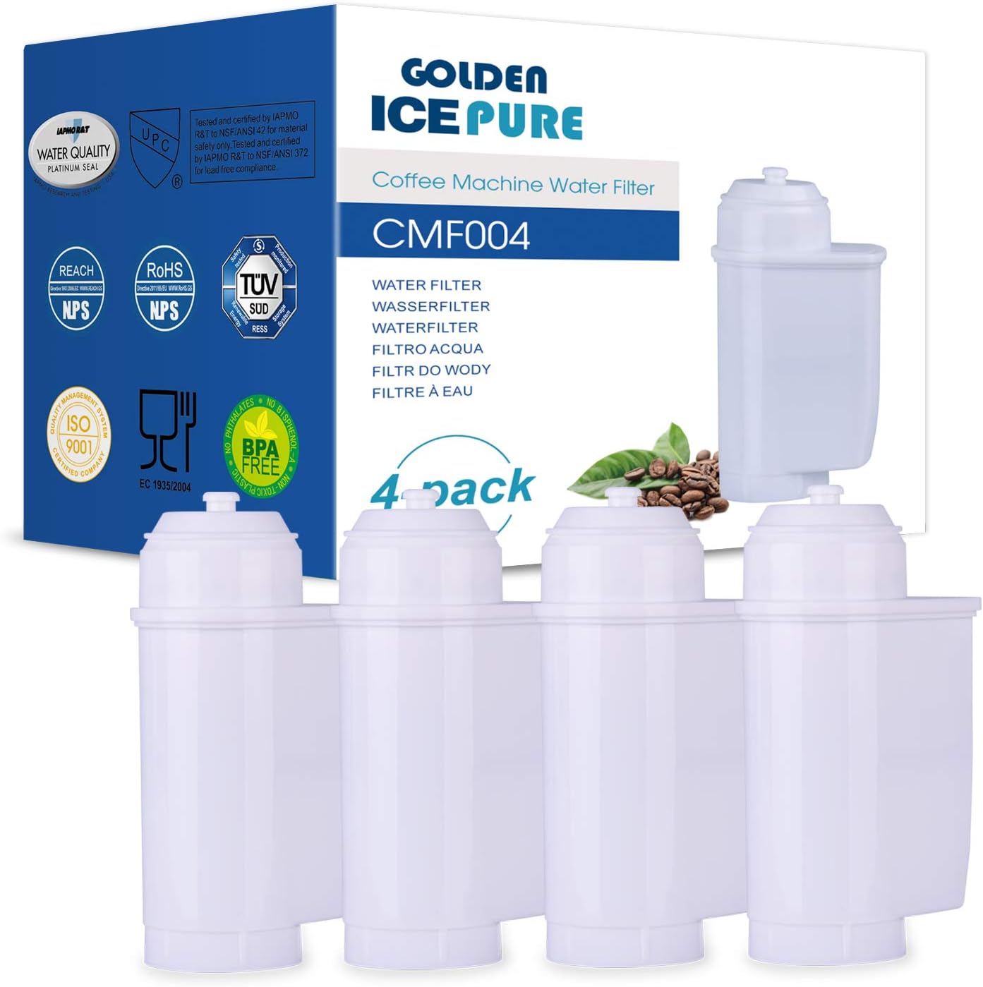 Detalle de GOLDEN ICEPURE CMF004 koffiemachinewaterfilter, 4 stuks met actieve kool