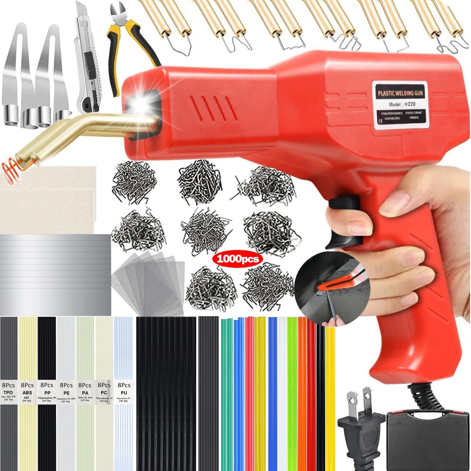 Upgraded 220W Plastic Welder: 2-in-1 Plastic Welding Kit with 1002-Piece Accessory Set