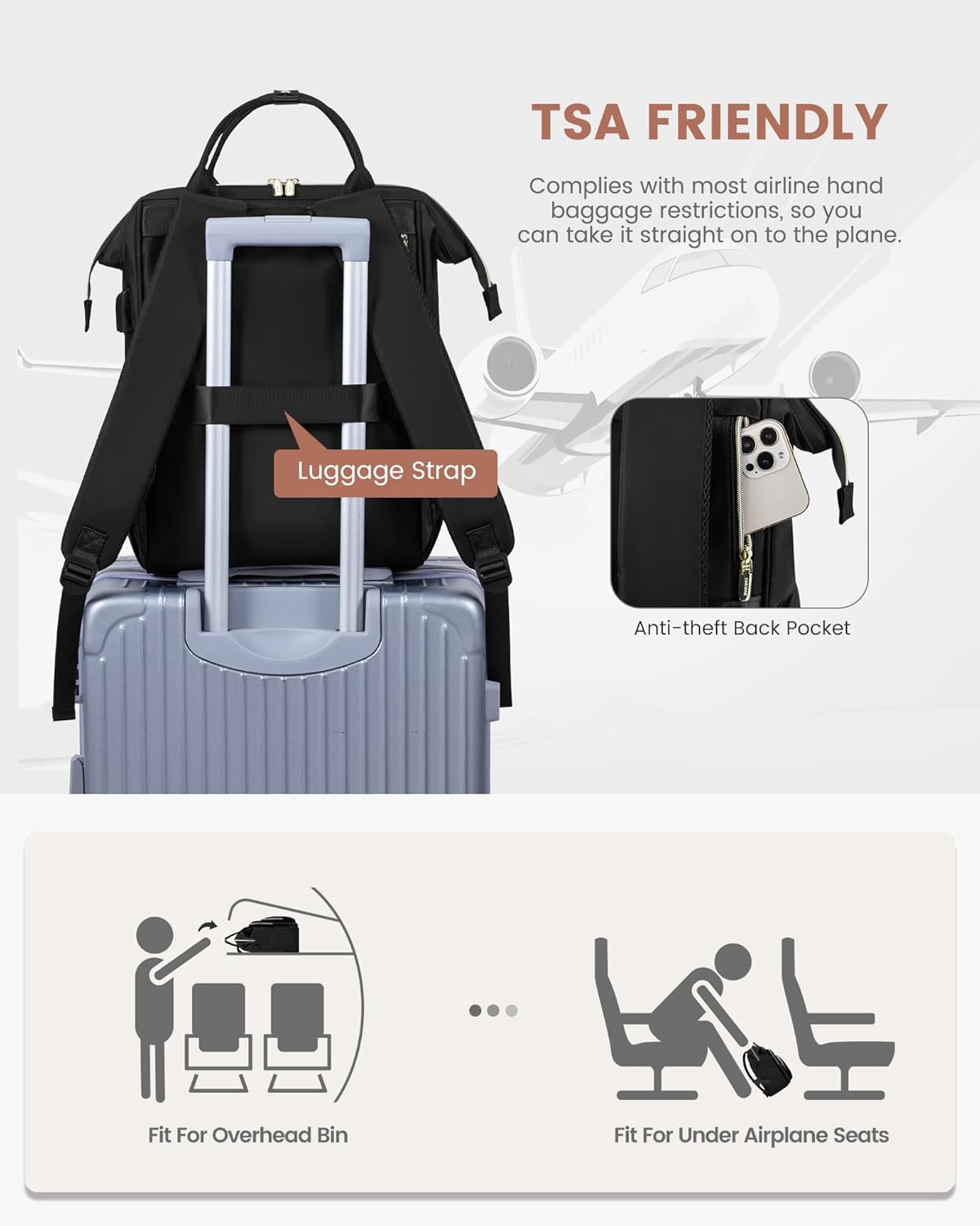 Thumbnail 6 de LOVEVOOK Sac à dos pour femme – grand ouverture, 15,6 pouces, étanche et élégant