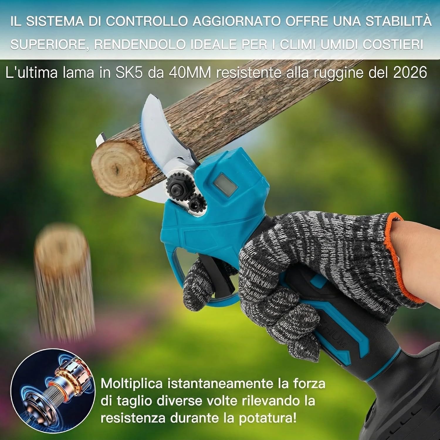 Detalle de Cesoie Elettriche Potatura Senza Fili con 2 Batterie 21V 2.0Ah e Lame SK5 – Taglio Ø40 mm