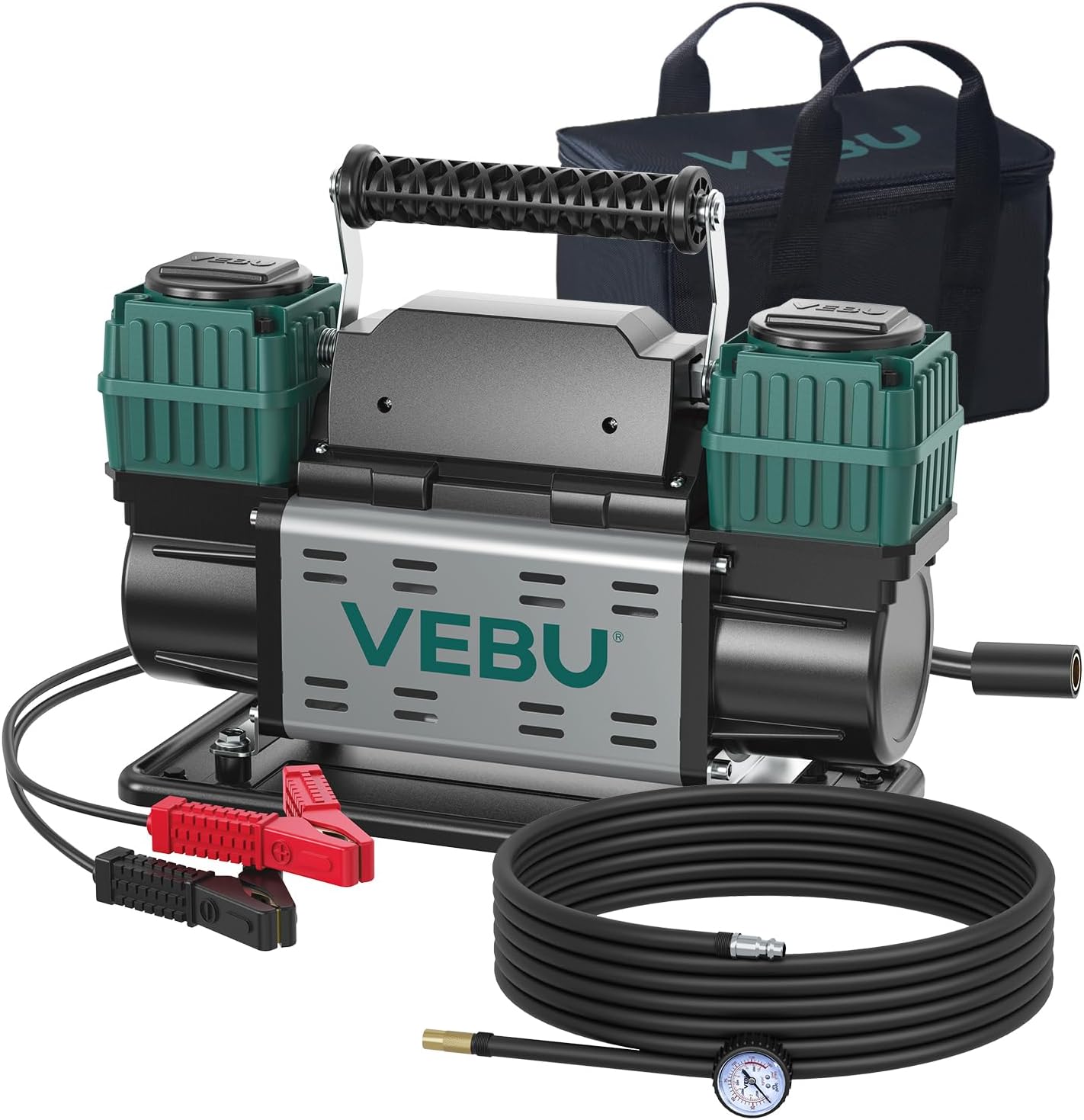 Detalle de VEBU Heavy Duty 12V Tire Inflator, Dual-Cylinder 125 PSI Compressor