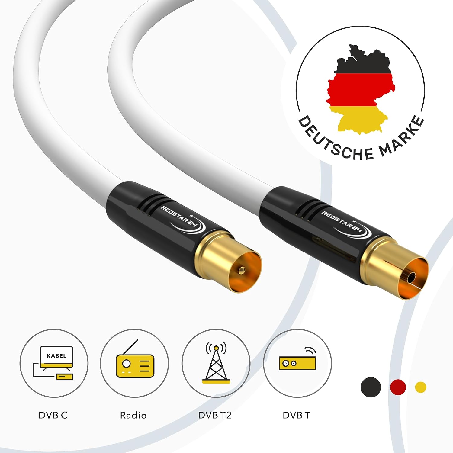 Thumbnail 1 de RedStar24 Antennenkabel 30 m in Weiß – Koaxial IEC Stecker auf Buchse für DVB-T/T2, DVB-C, DAB