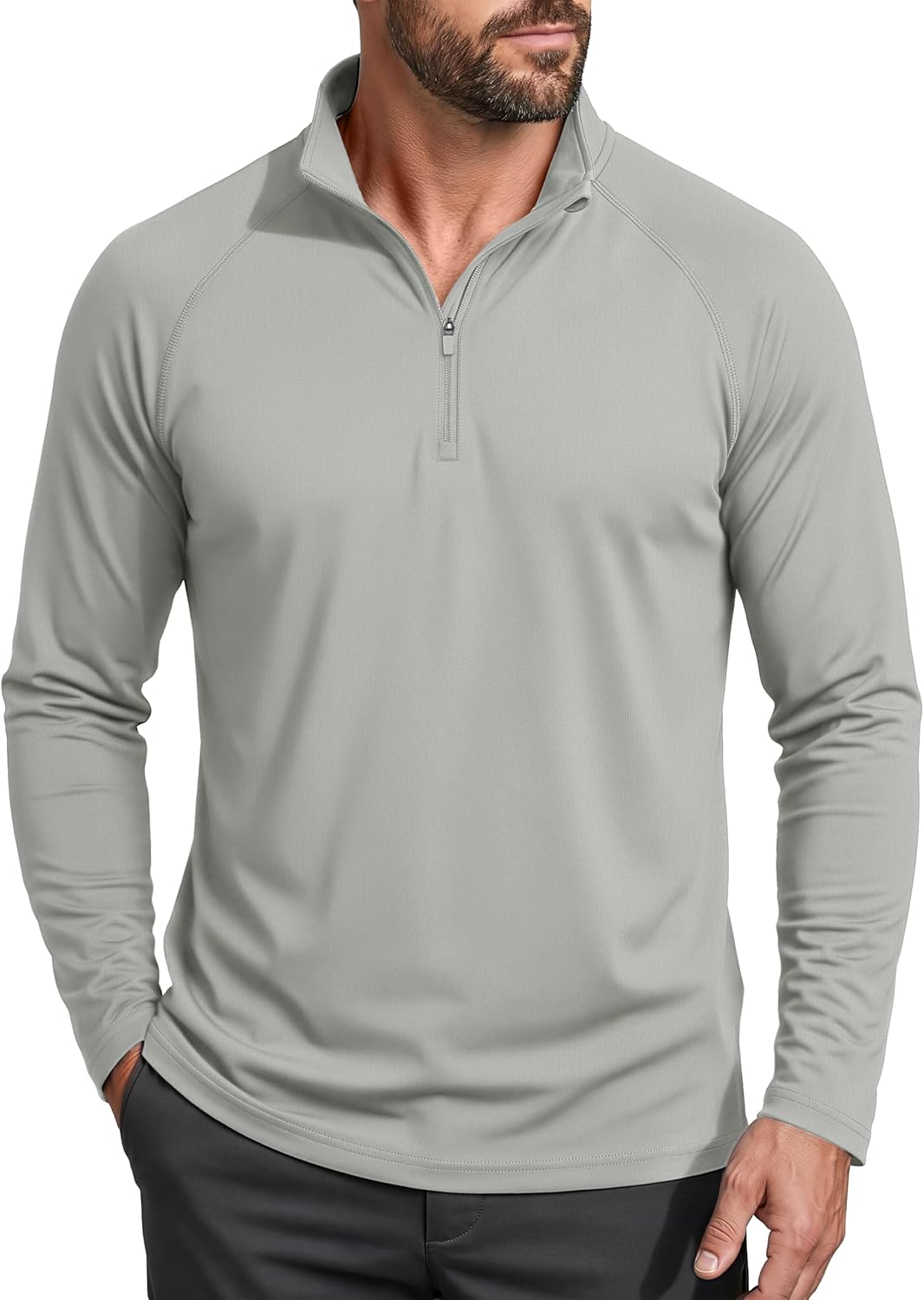Detalle de MAGCOMSEN Men’s Long Sleeve Sun Shirt UPF 50+ 1/4 Zip Rash Guard Tee (Polyester)