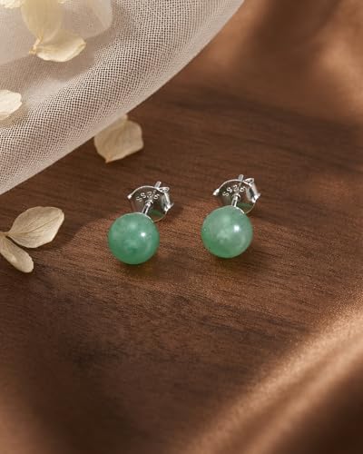 Thumbnail 3 de Weviway Jade Earrings Studs: 8mm Light Green Jade with 925 Sterling Silver