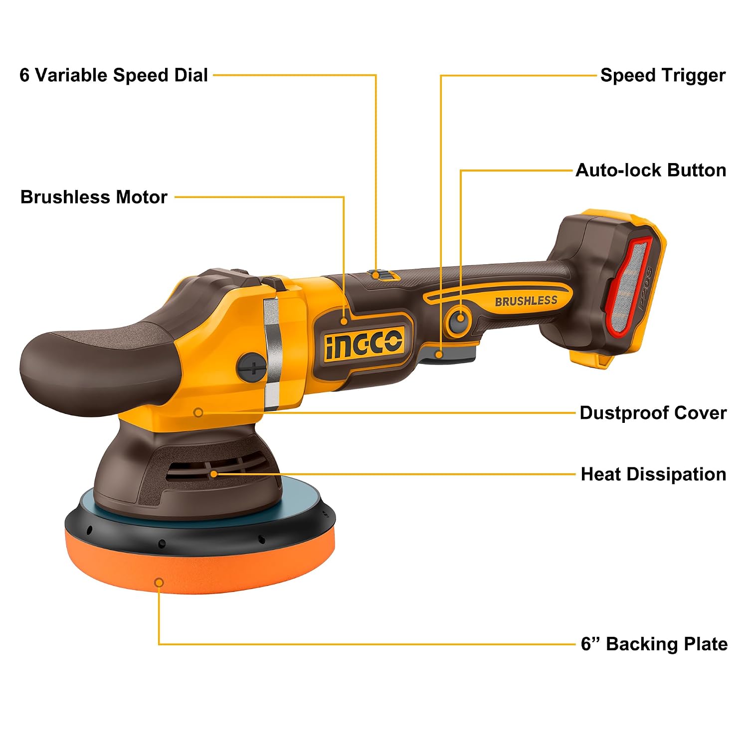 Thumbnail 3 de INGCO 20V Brushless Random Orbital Polisher 150mm
