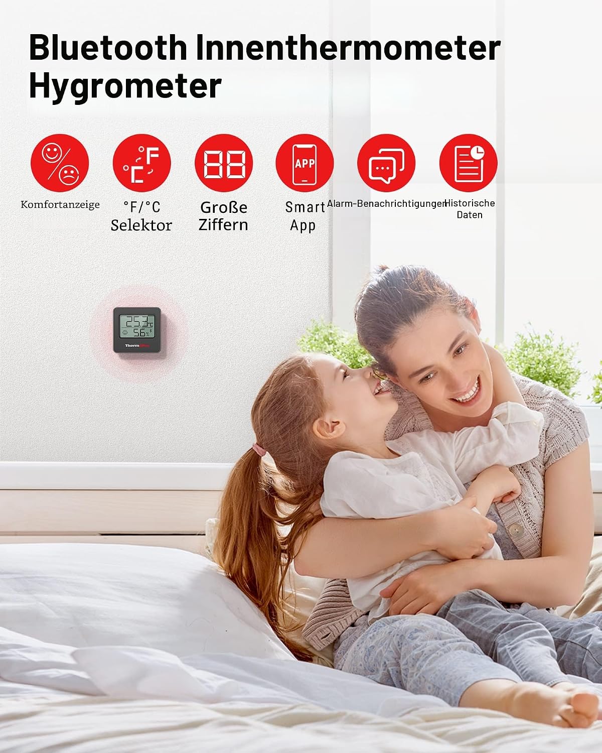 Detalle de ThermoPro TP157 Mini Hygrometer Thermometer für innen – Temperatur & Luftfeuchtigkeit mit Smiley-Indikator