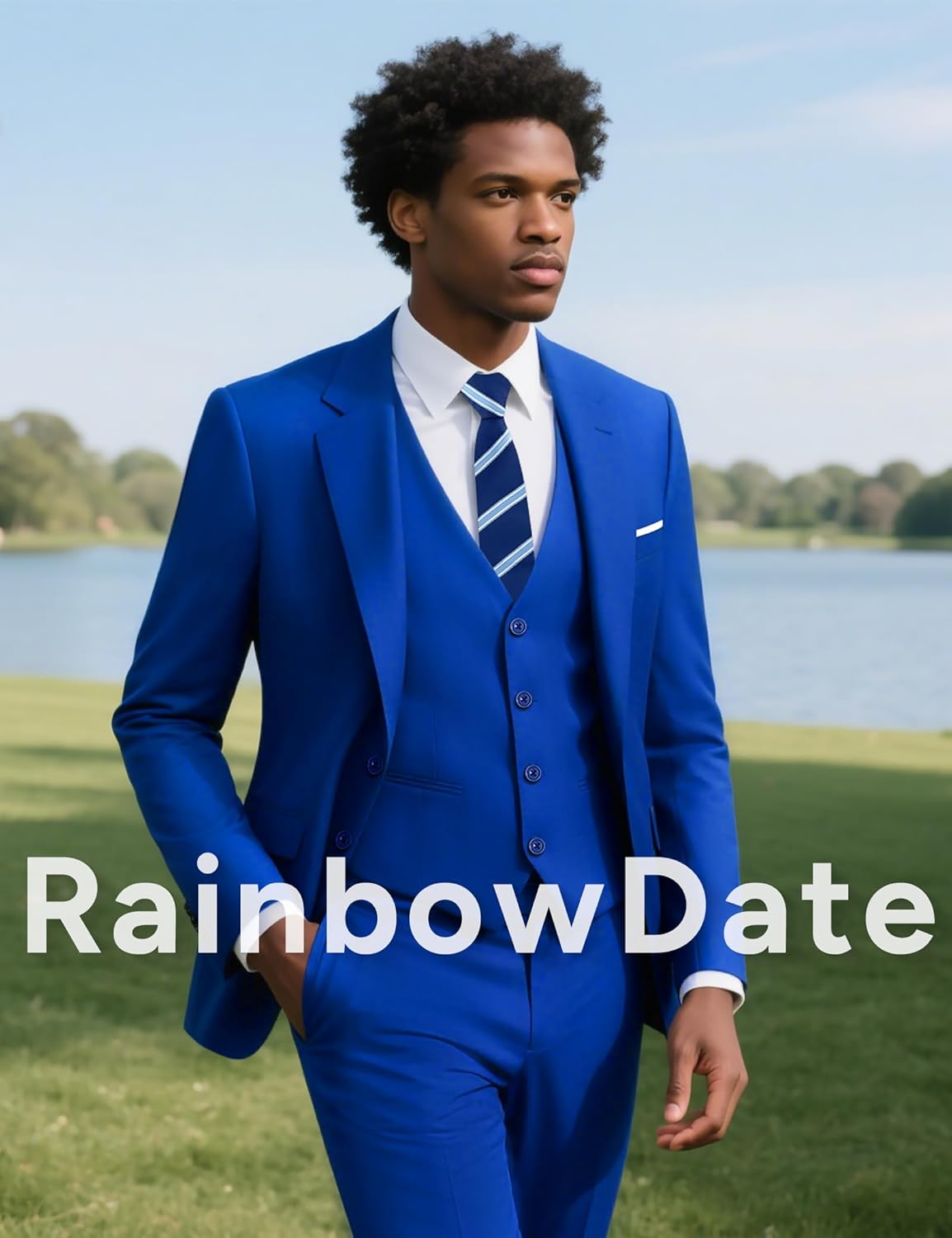 Thumbnail 1 de RainbowDate Men’s Stretch Slim Fit 3-Piece Suit (2-Button Jacket) with Adjustable Waist Pants