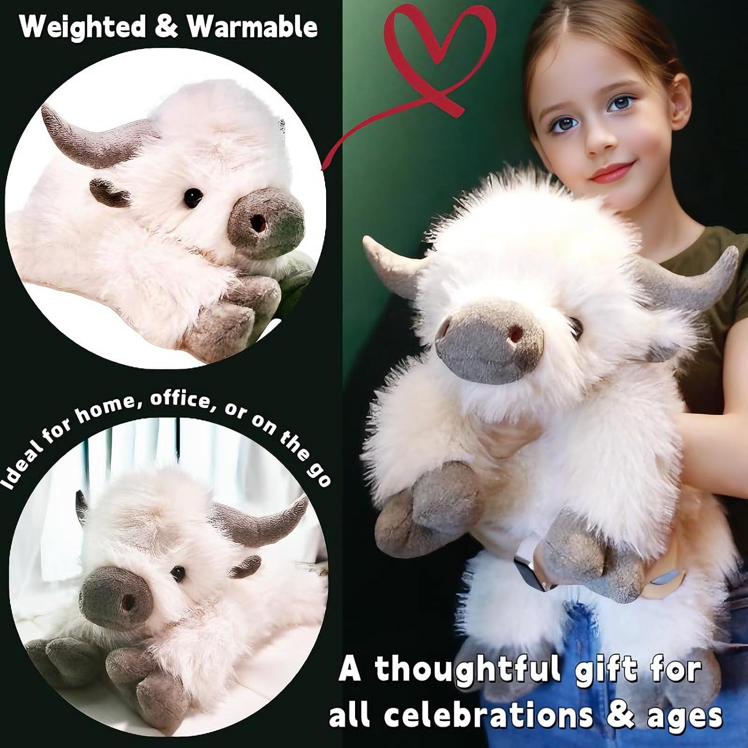 Detalle 1 de uoozii WEIGHTED-PLUSH ハイランド牛の重み付きぬいぐるみ 5ポンド・温冷対応ポーチ付き