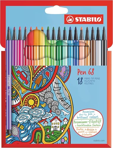 Detalle de STABILO Premium-Filzstift Pen 68 – Farbintensive, aquarellierbare Filzstifte (1 mm) mit Austrocknungsschutz