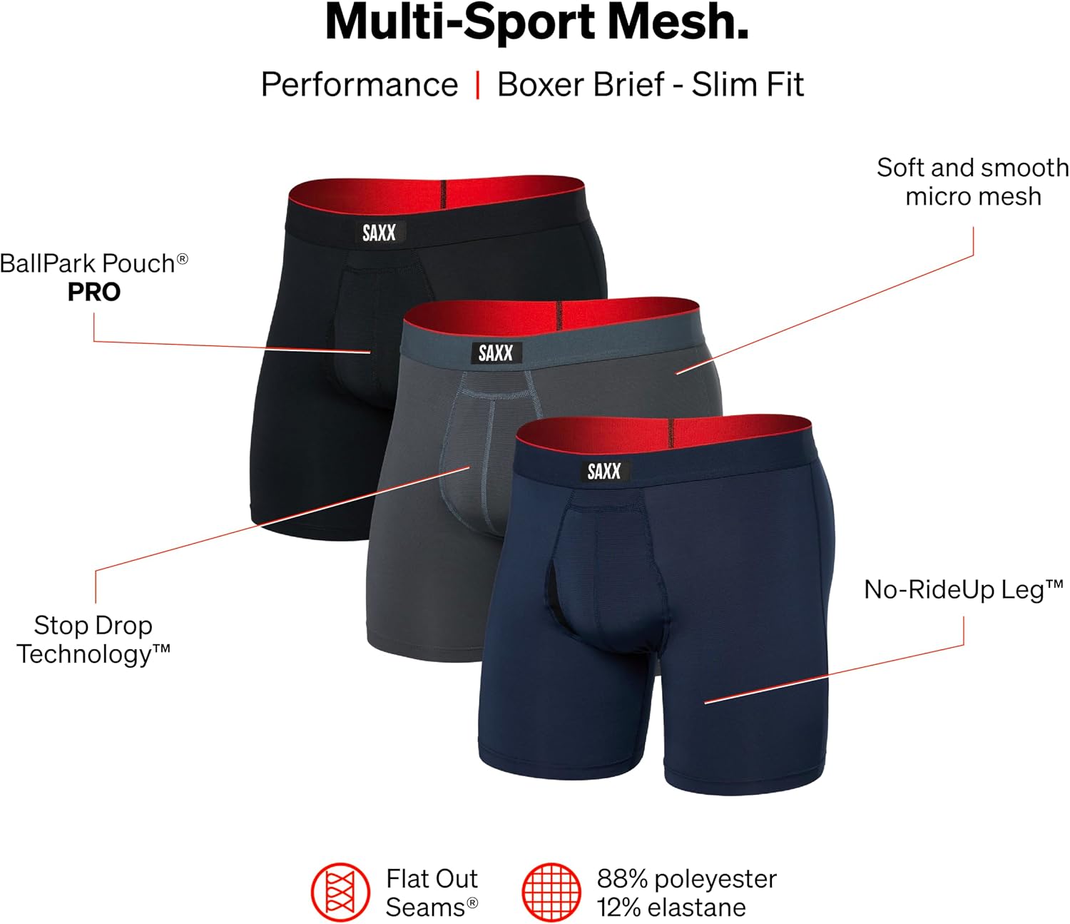 Detalle 2 de SAXX Men's Mesh Boxer Briefs, 3-Pack